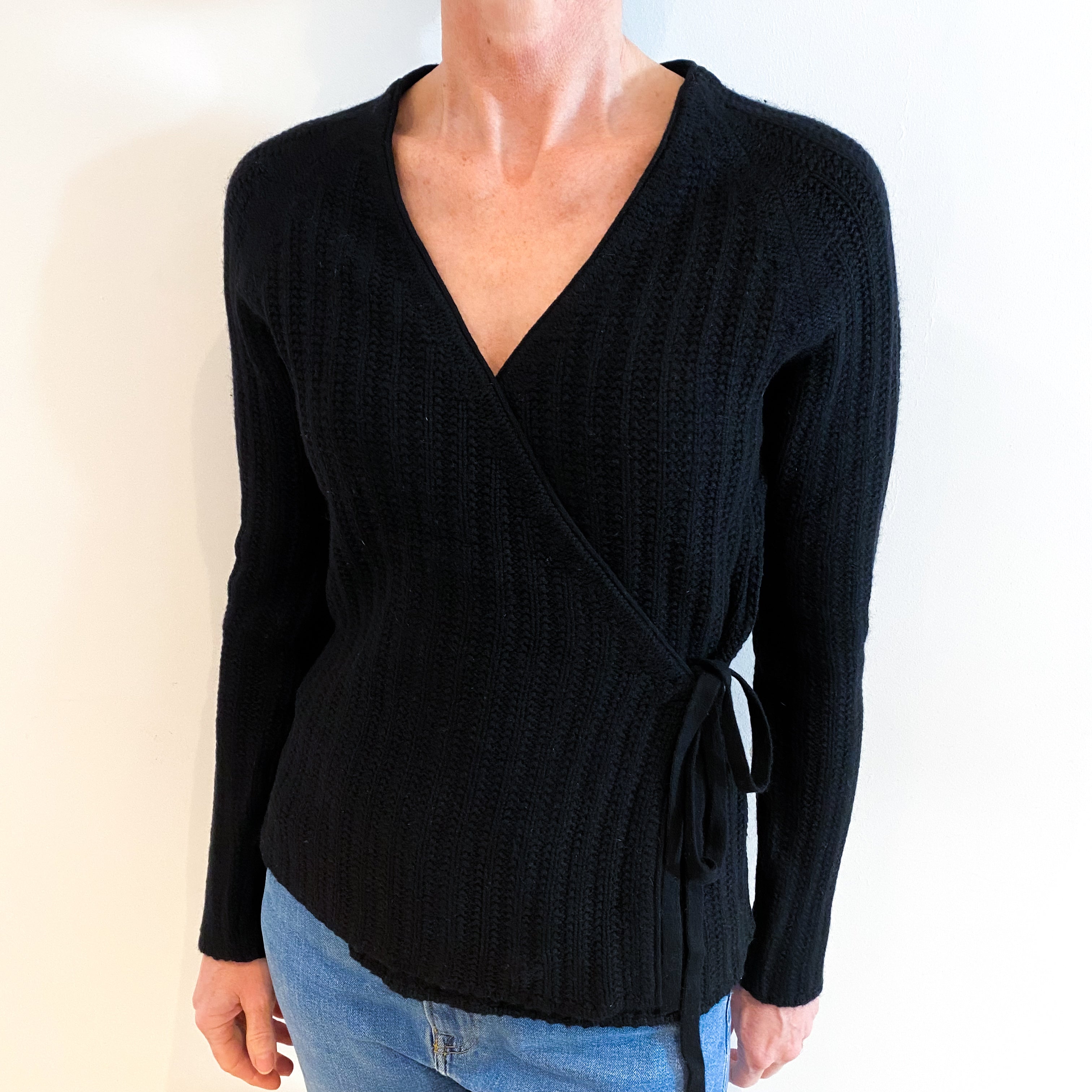 Black Cashmere Chunky Wrap Around Cardigan Small