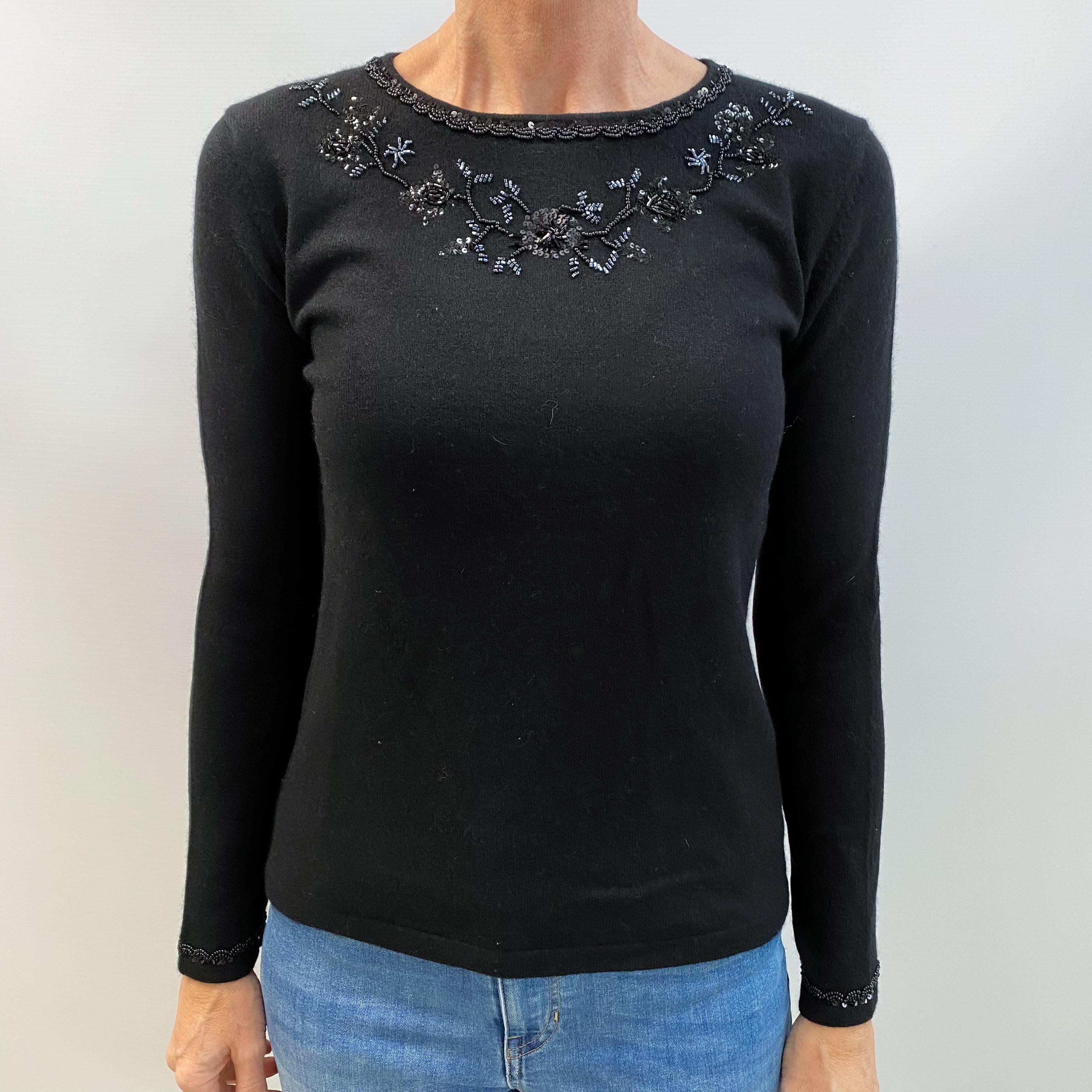 Black Cashmere Crew Neck Jumper Small