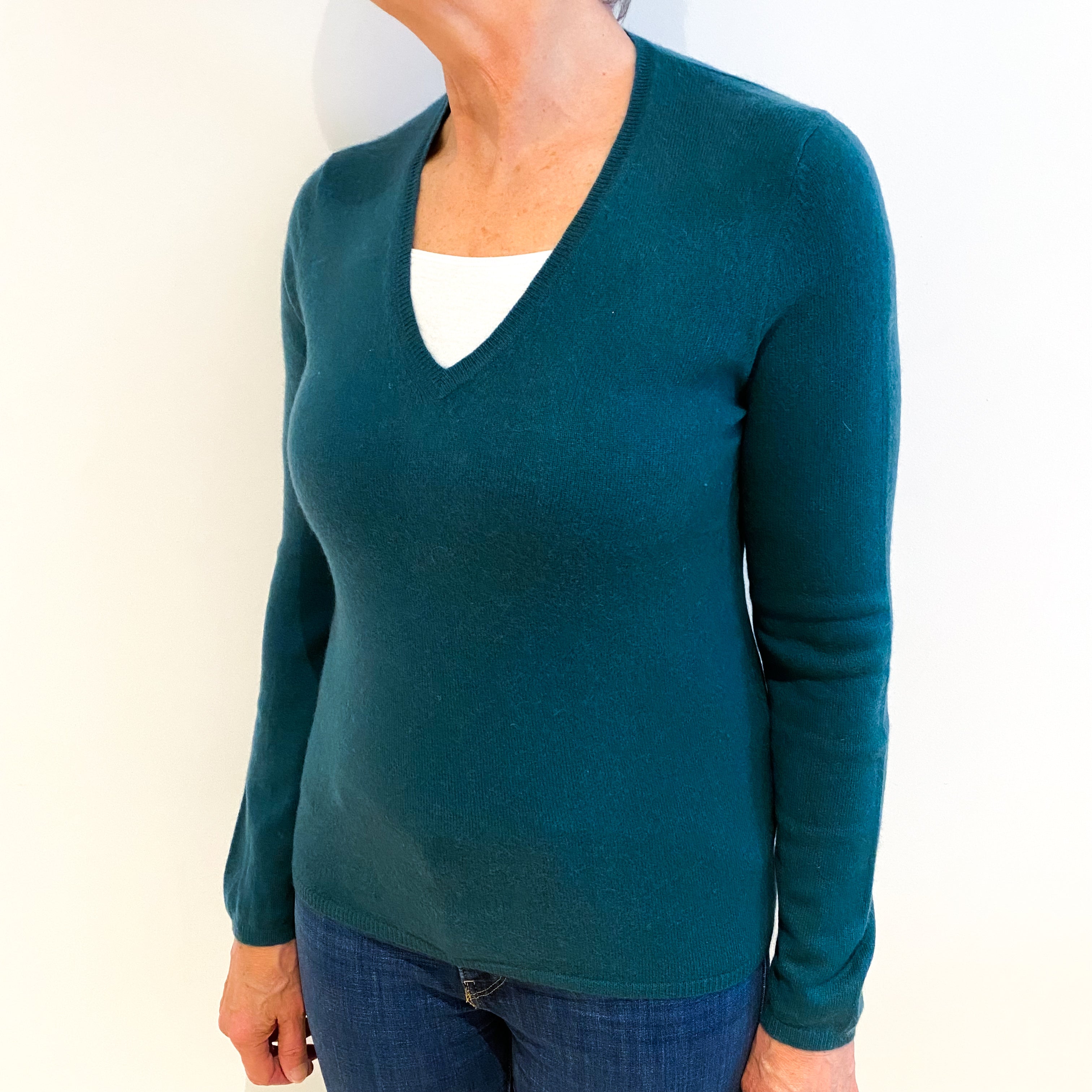 Spruce Green Cashmere V Neck Jumper Medium