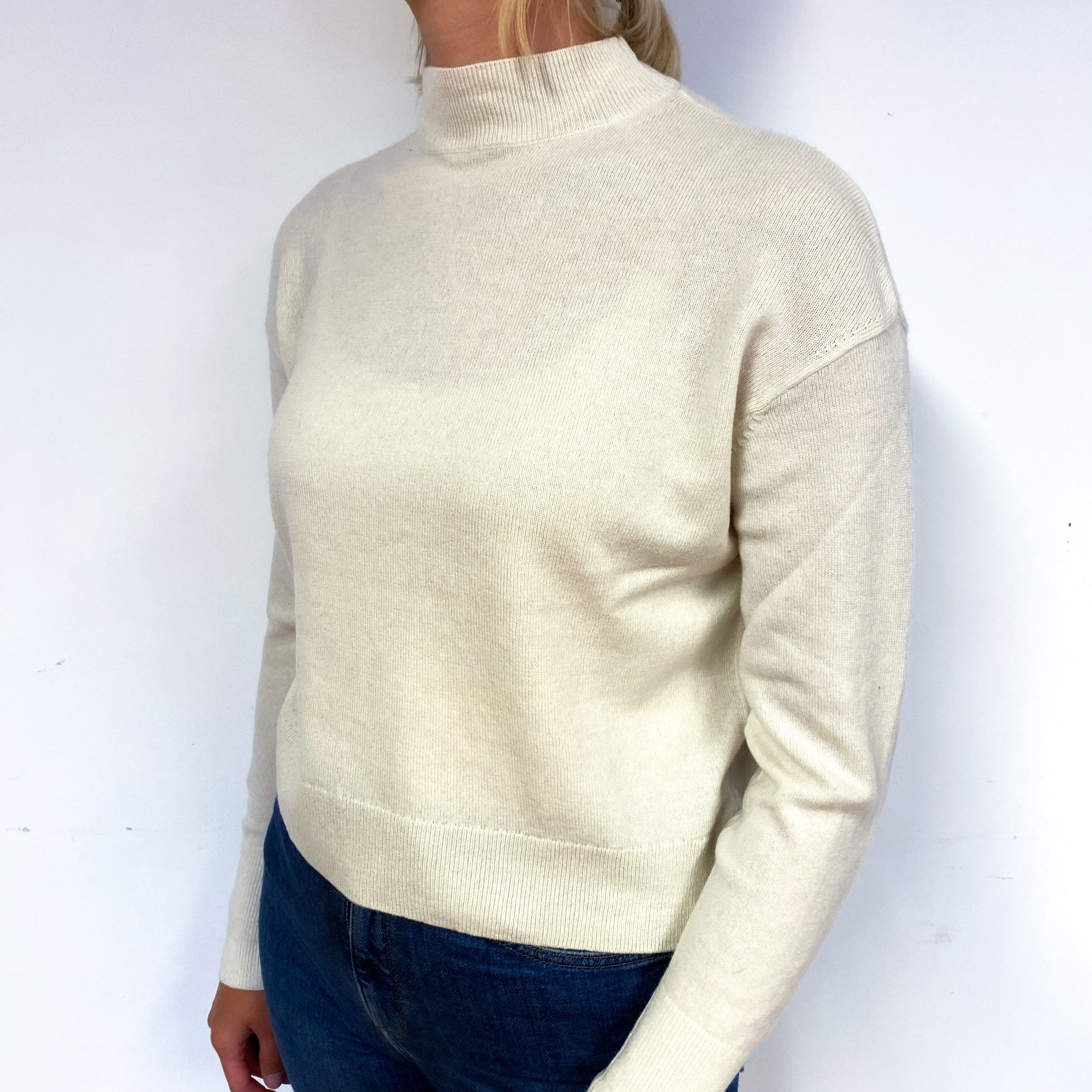 Cream Slouchy Cashmere Turtle Neck Jumper Small