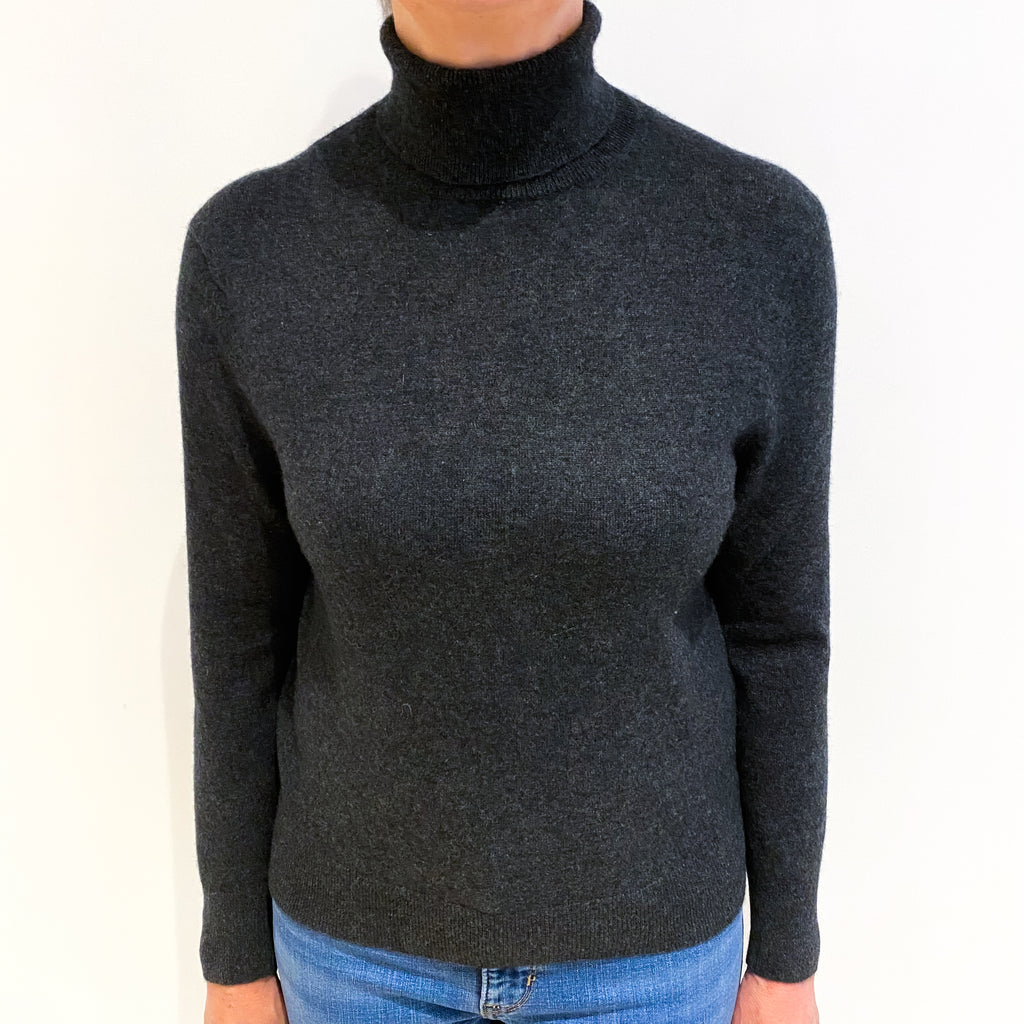 Charcoal Grey Cashmere Polo Neck Jumper Medium