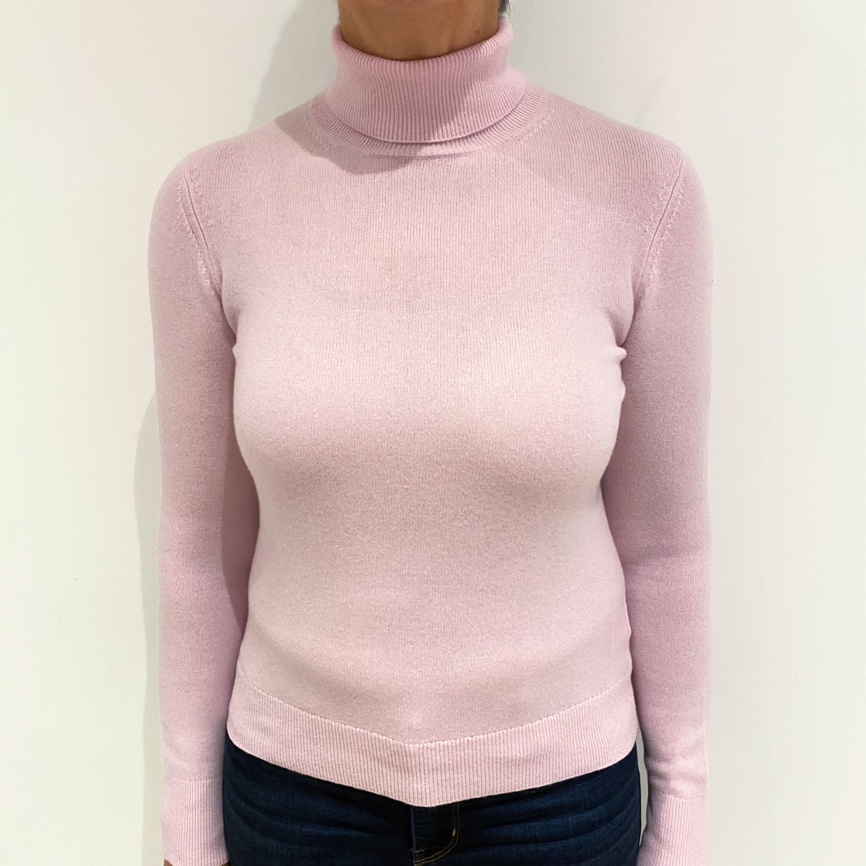Carnation Pink Cashmere Polo Neck Jumper Medium