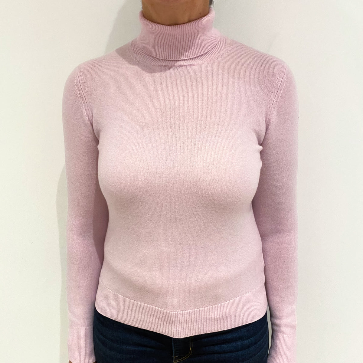 Carnation Pink Cashmere Polo Neck Jumper Medium