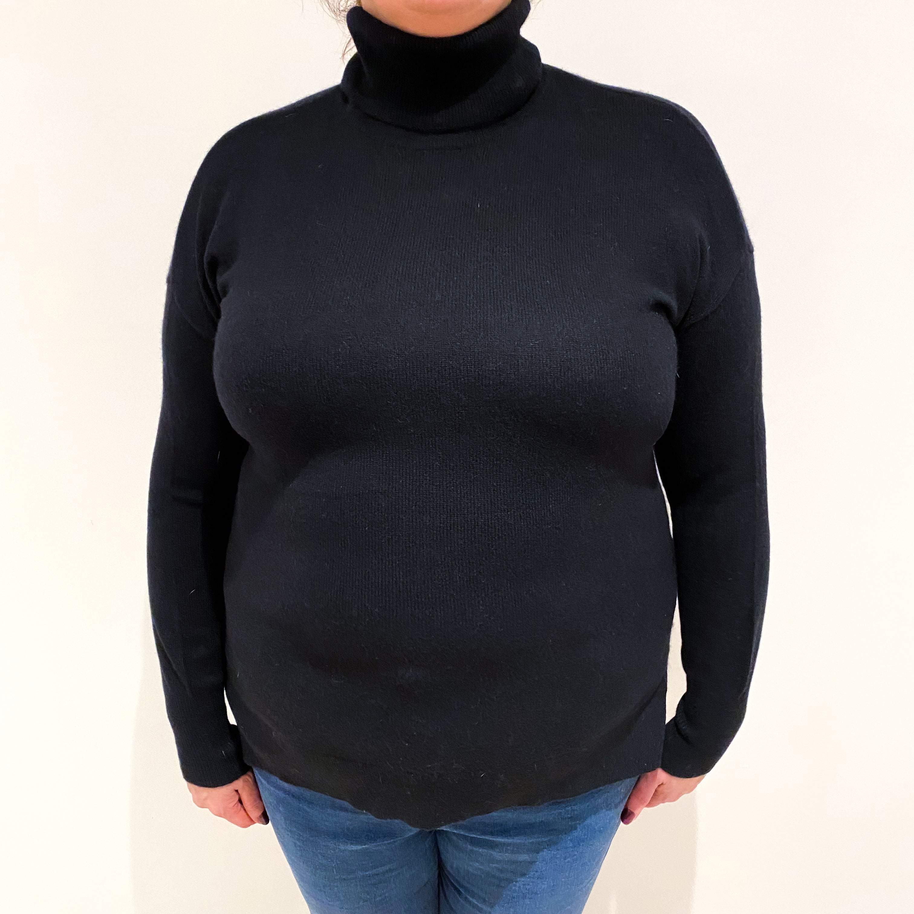 Black Cashmere Polo Neck Jumper Extra Large