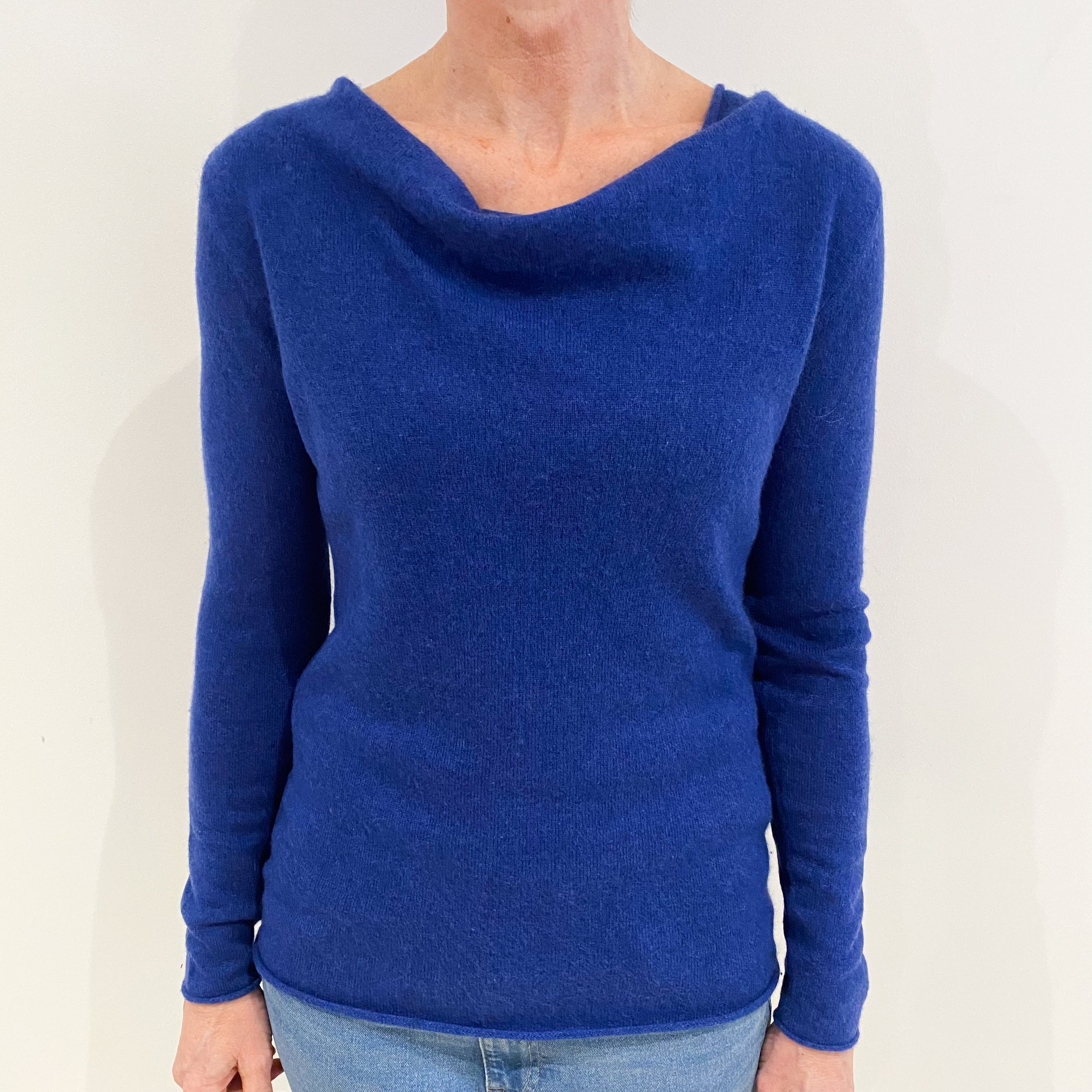 Prussian Blue Cashmere Drape Neck Jumper Small