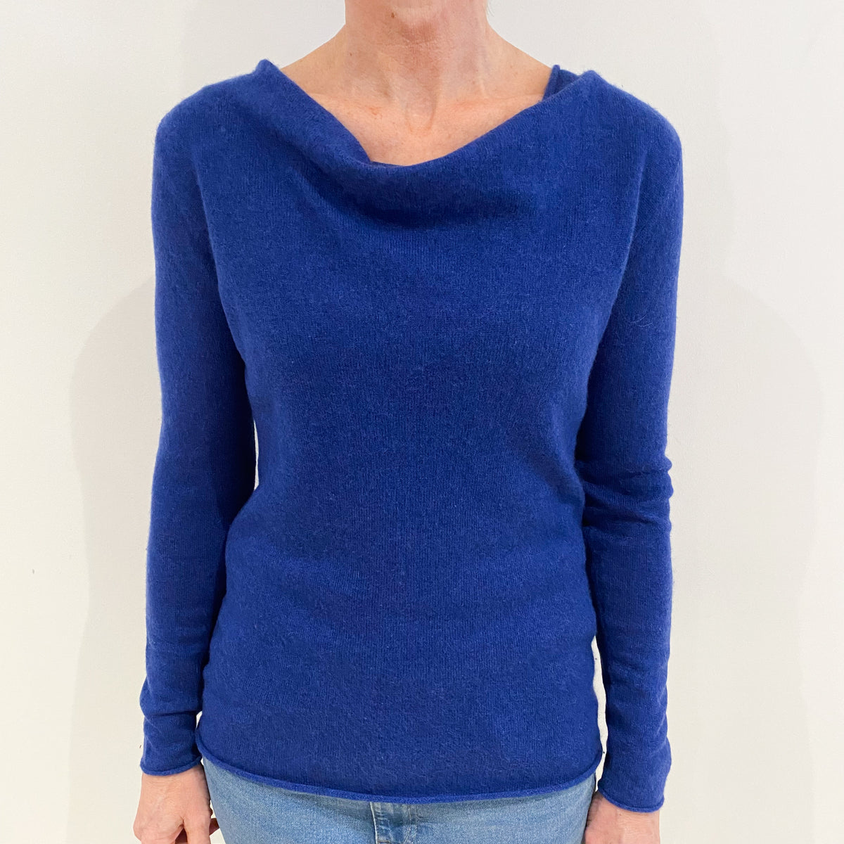 Prussian Blue Cashmere Drape Neck Jumper Small