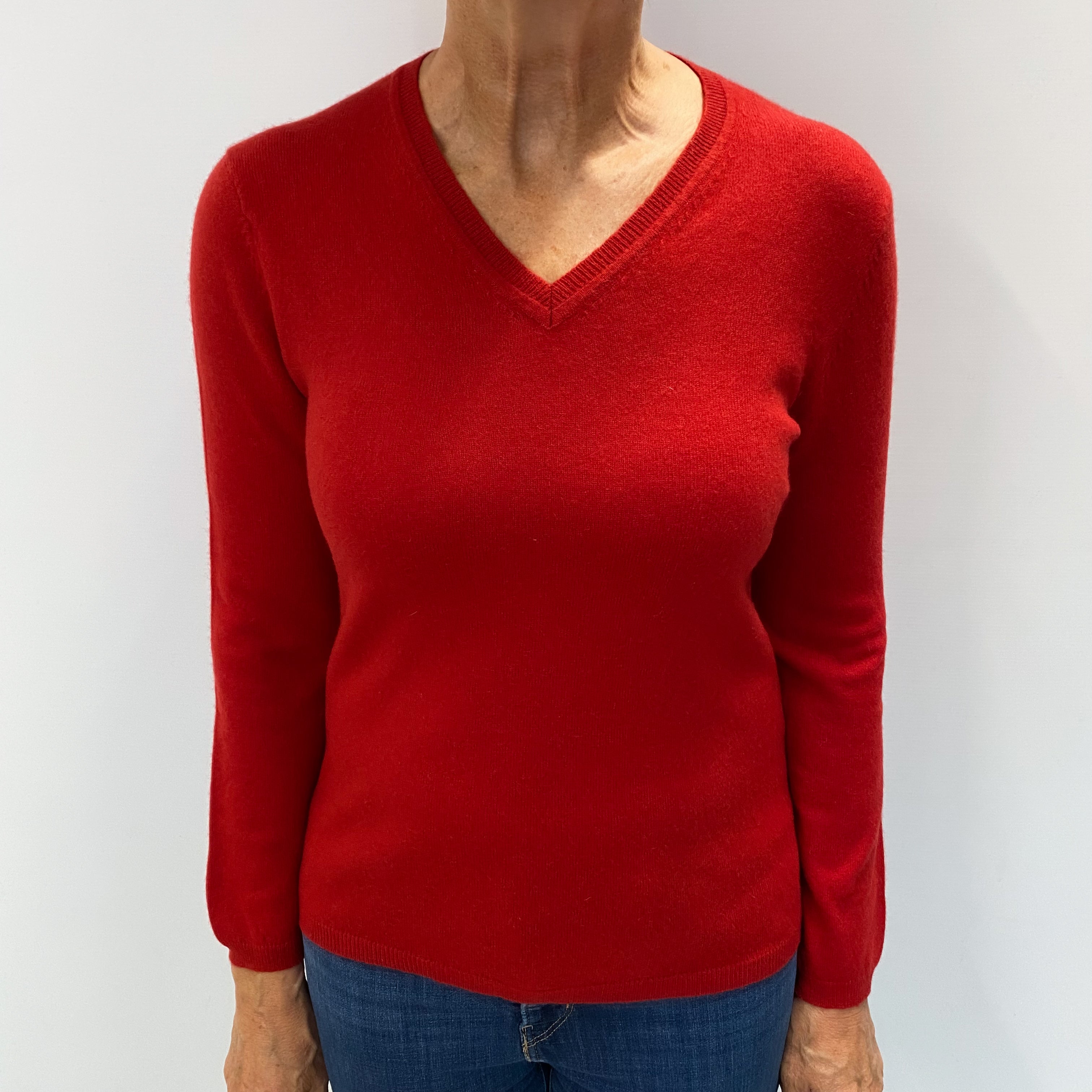 Berry Red Cashmere V Neck Jumper Medium