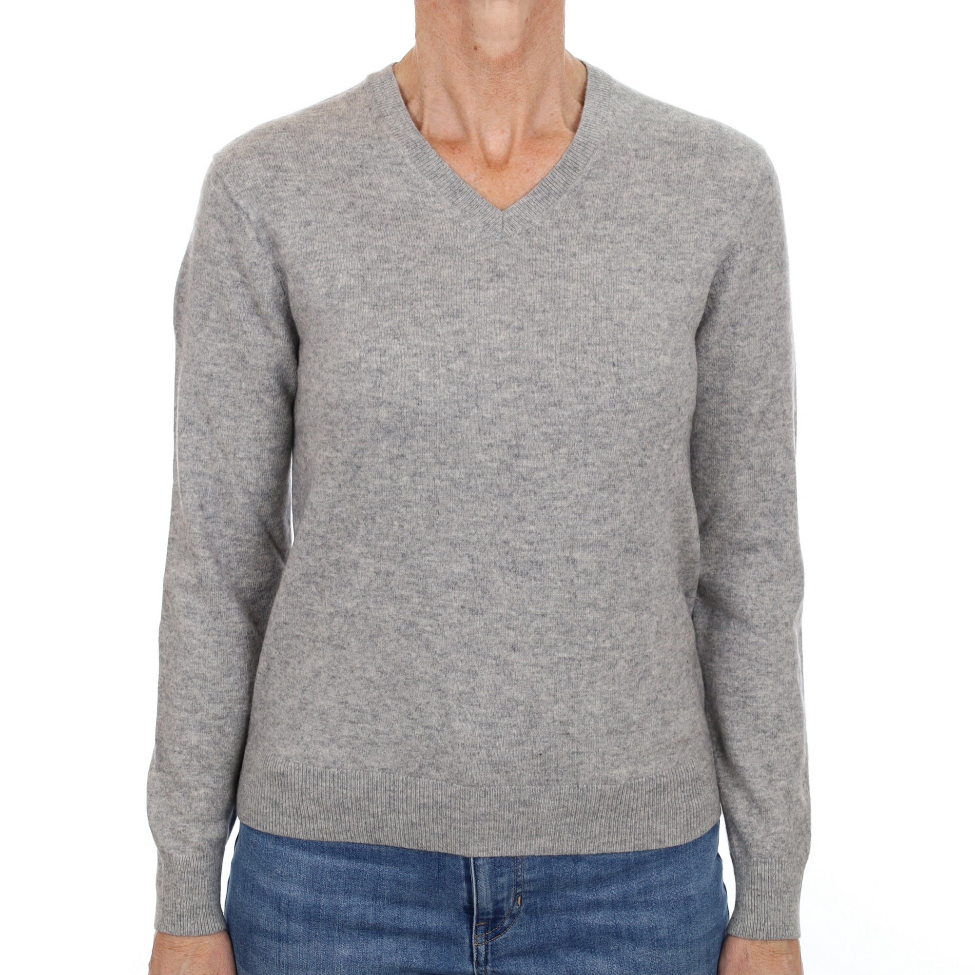 Smoke Grey Cashmere V Neck Jumper Small