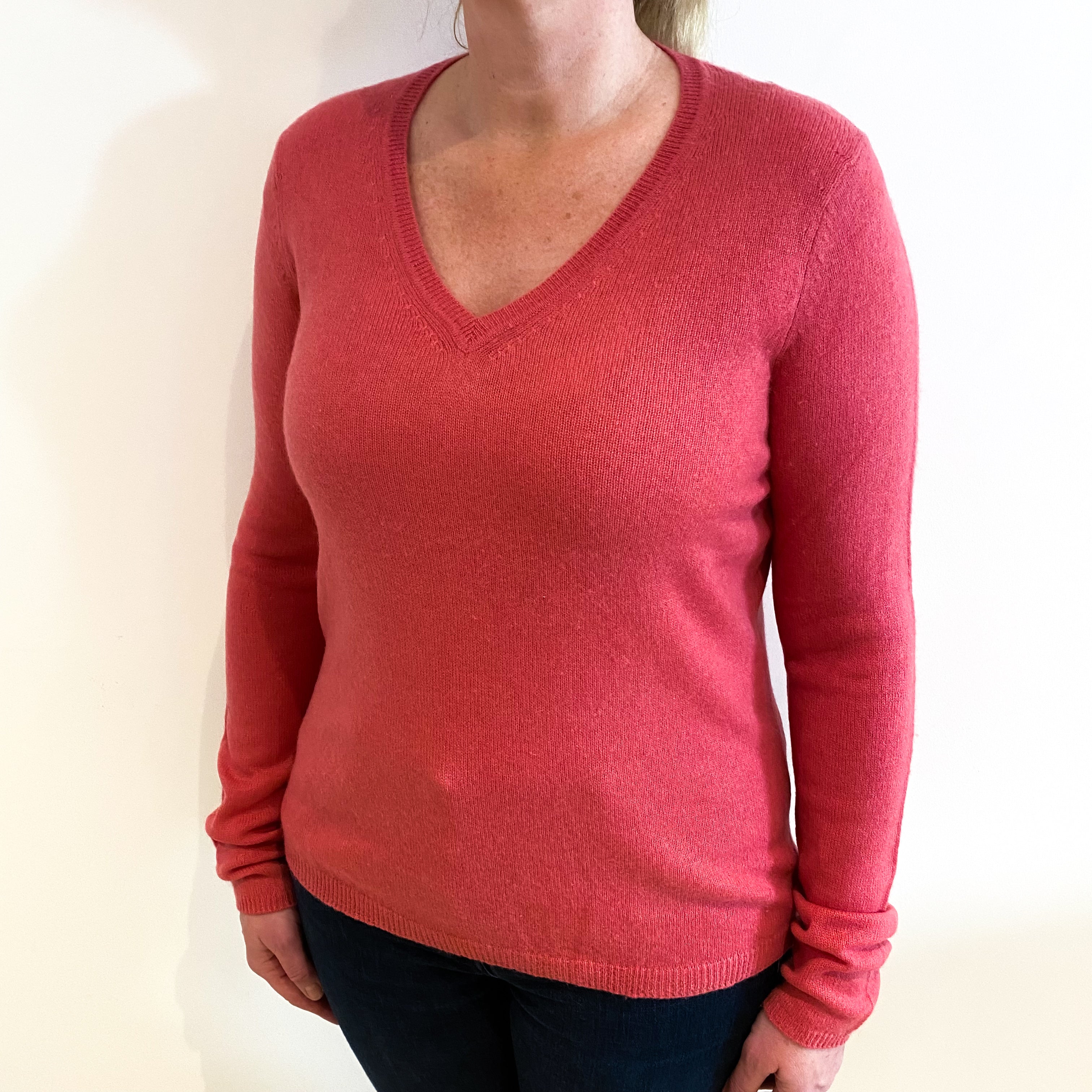 Loganberry Pink Cashmere V Neck Jumper Large