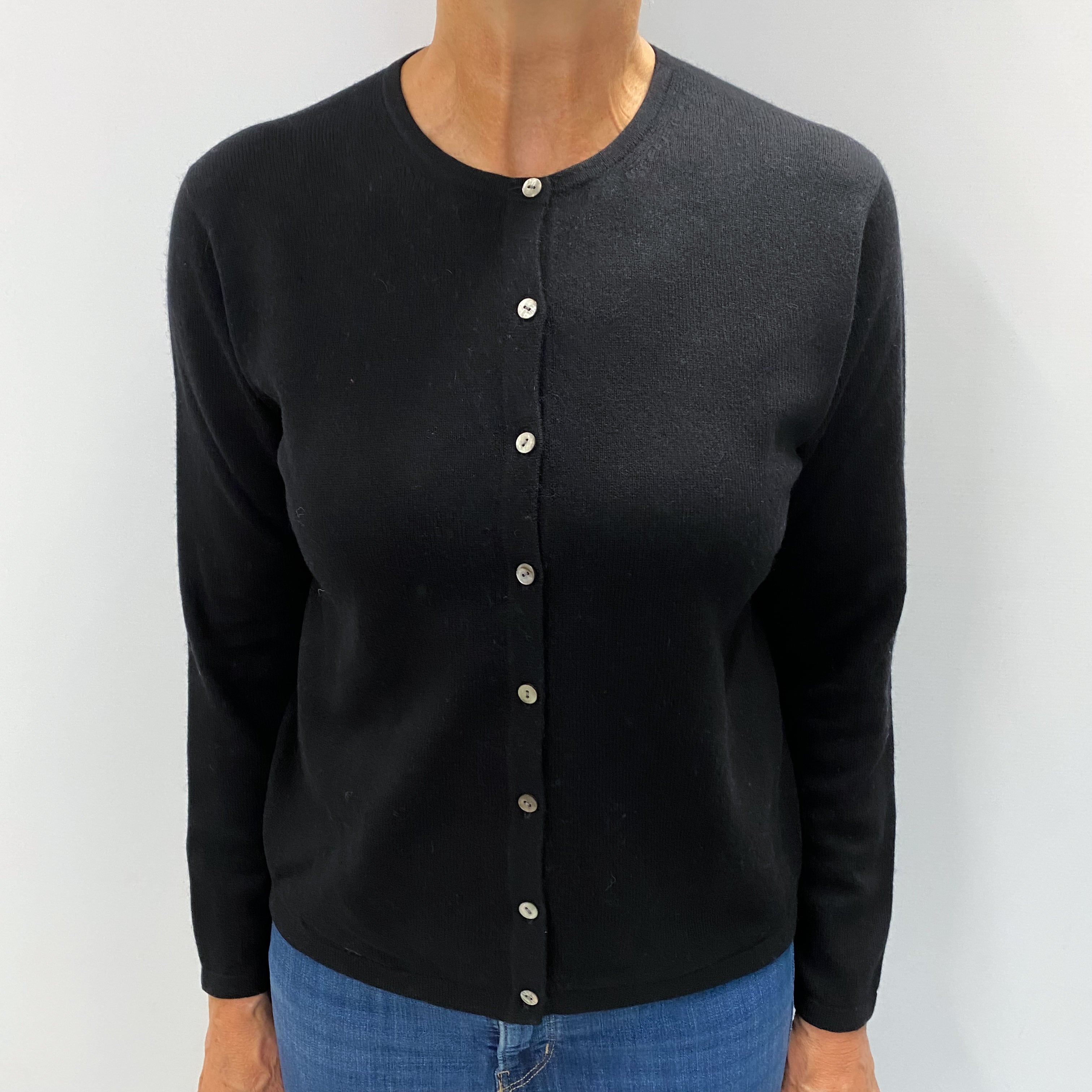 Black Cashmere Crew Neck Cardigan Medium
