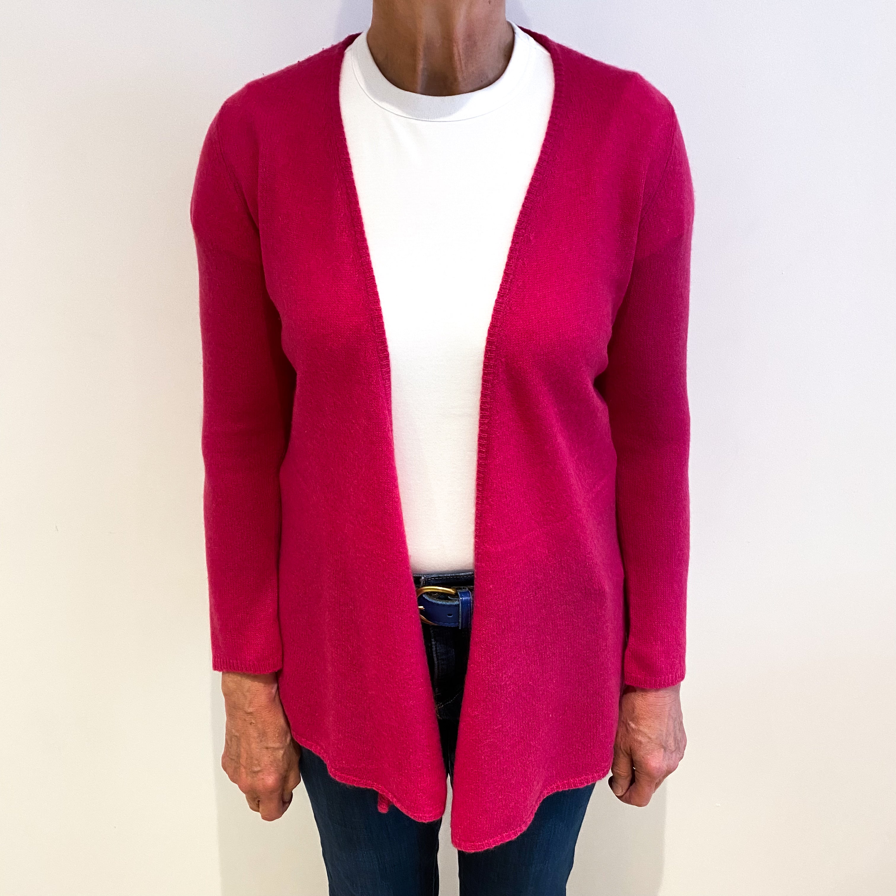 Fuchsia Pink Cashmere Waterfall Cardigan Medium