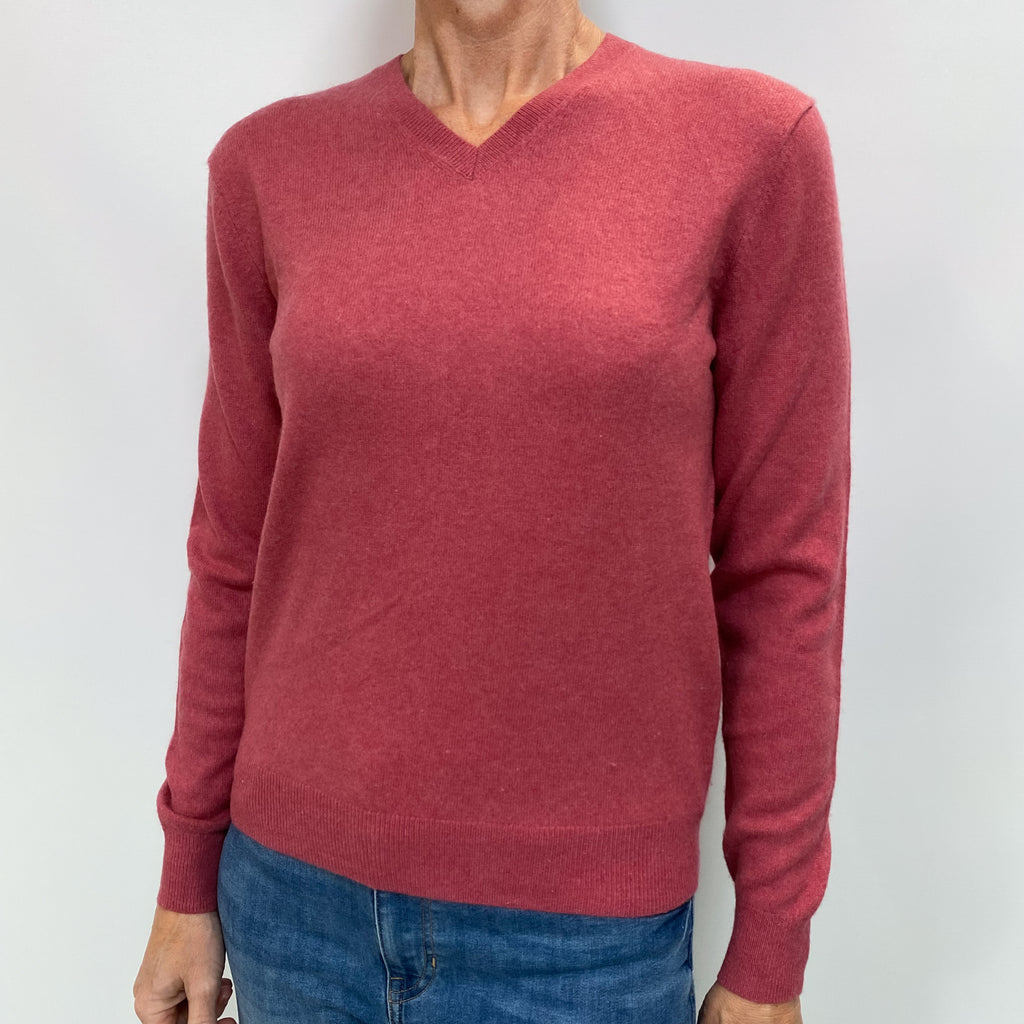 Crushed Raspberry Pink Cashmere V Neck Jumper Small