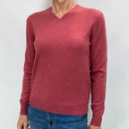 Crushed Raspberry Pink Cashmere V Neck Jumper Small