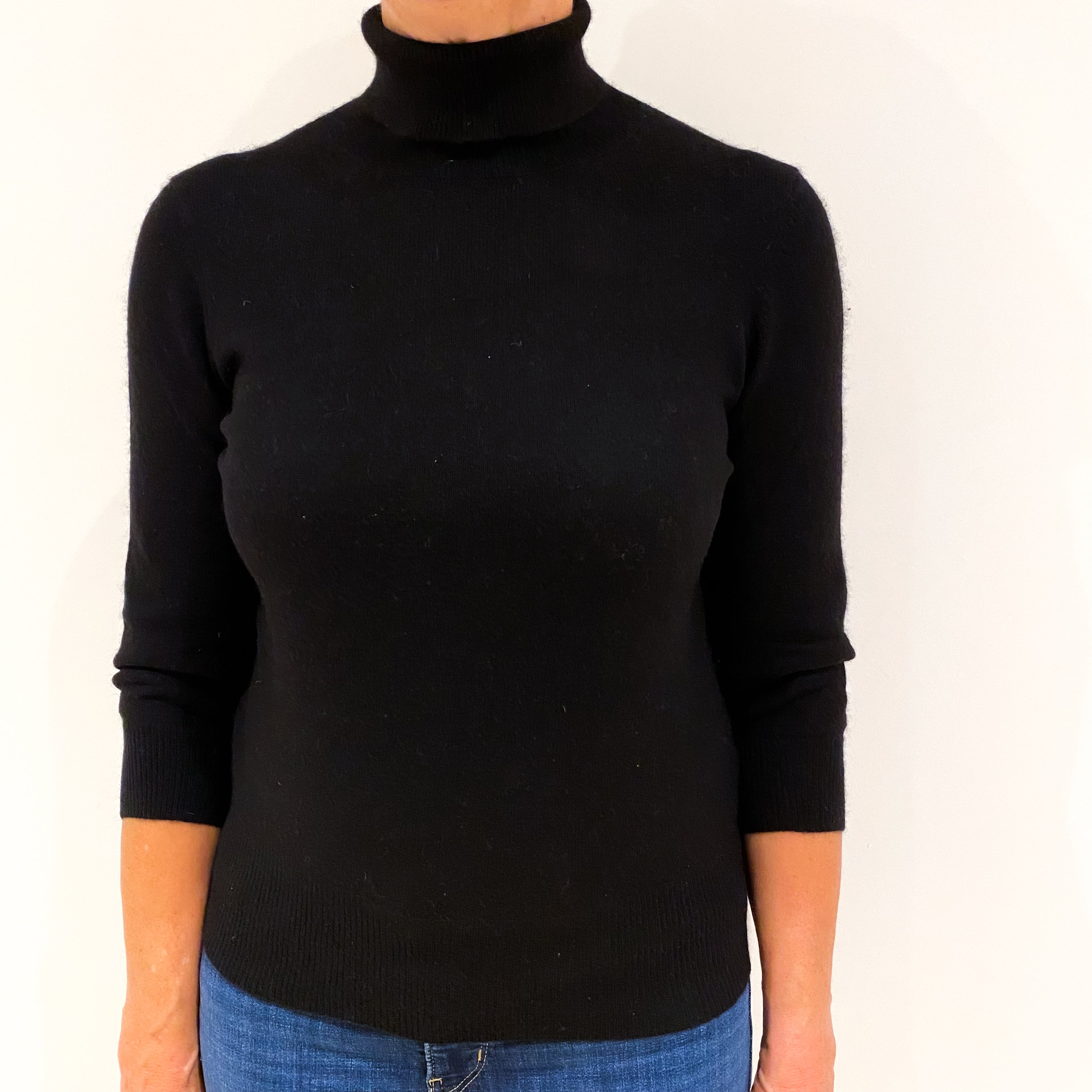 Black Cashmere Polo Neck Jumper Medium