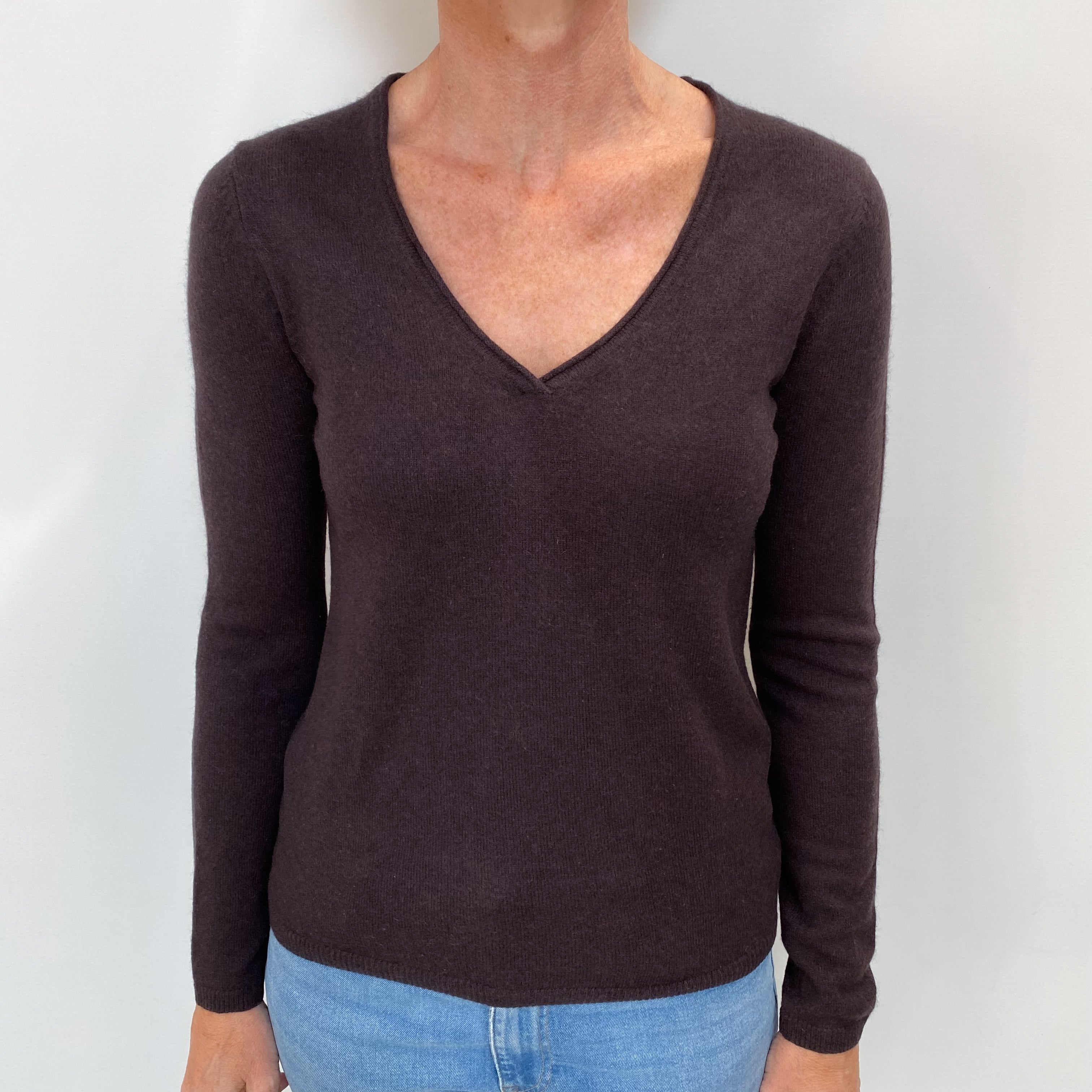 Peppercorn Brown Cashmere V Neck Jumper Small