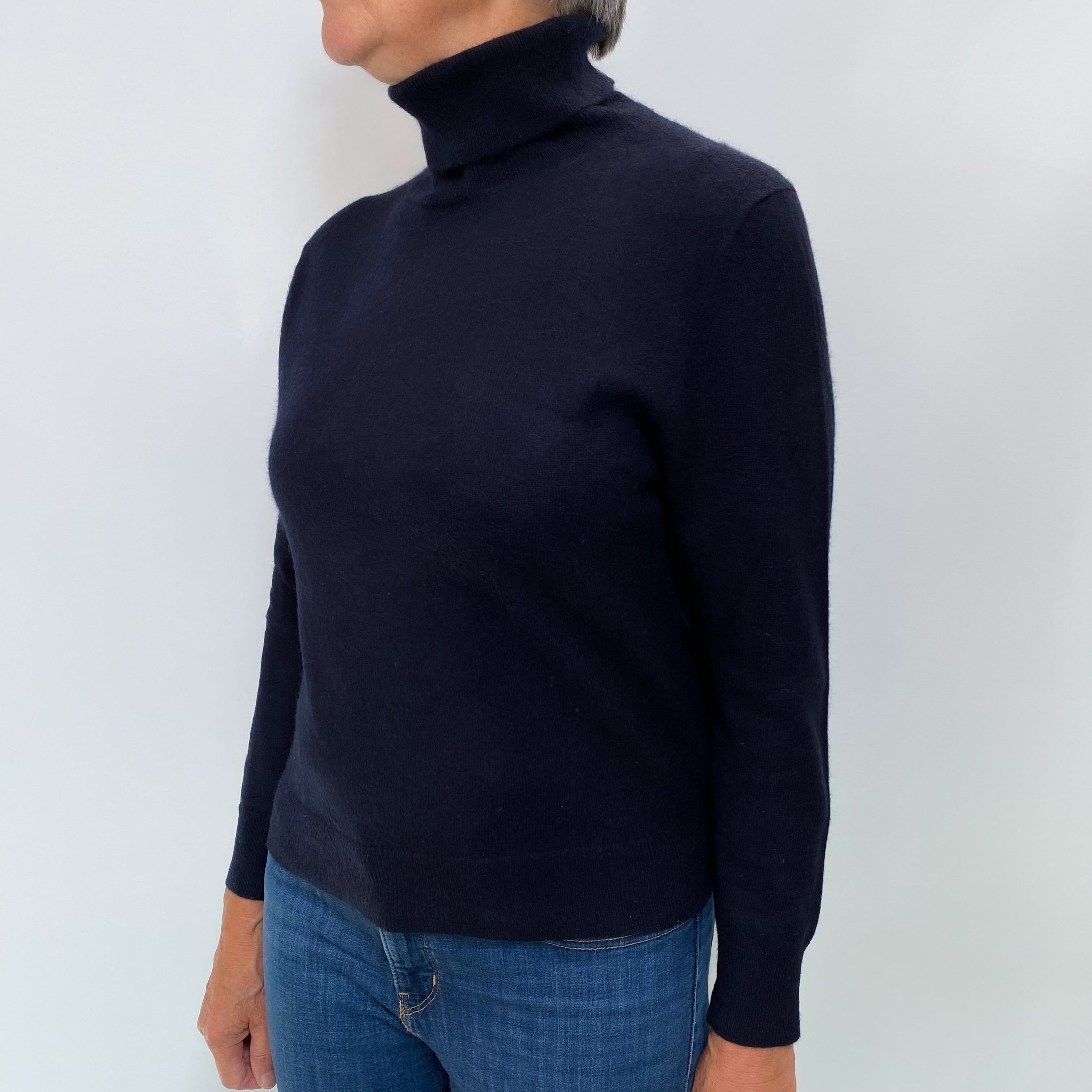 Navy Blue Cashmere Polo Neck Jumper Medium