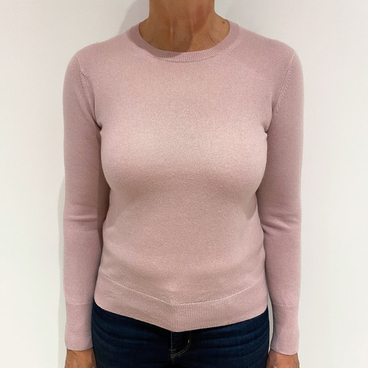 Dusty Pink Cashmere Crew Neck Jumper Medium