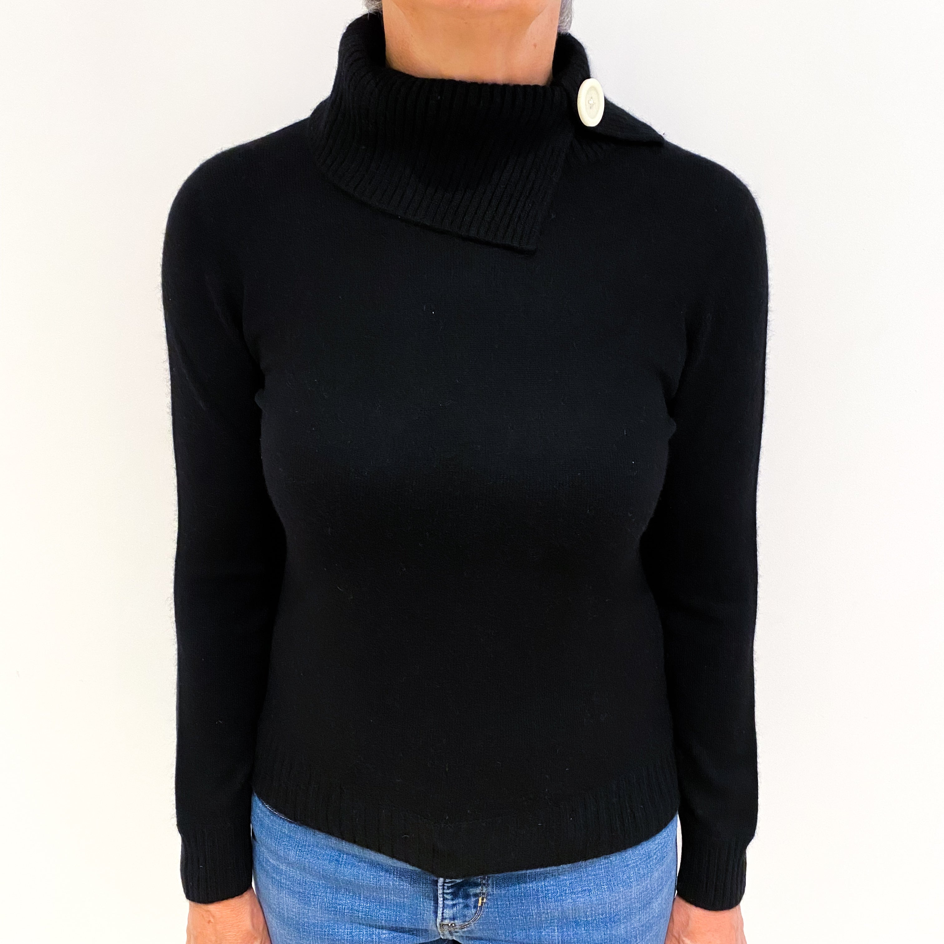 Black Cashmere Polo Neck Jumper Medium