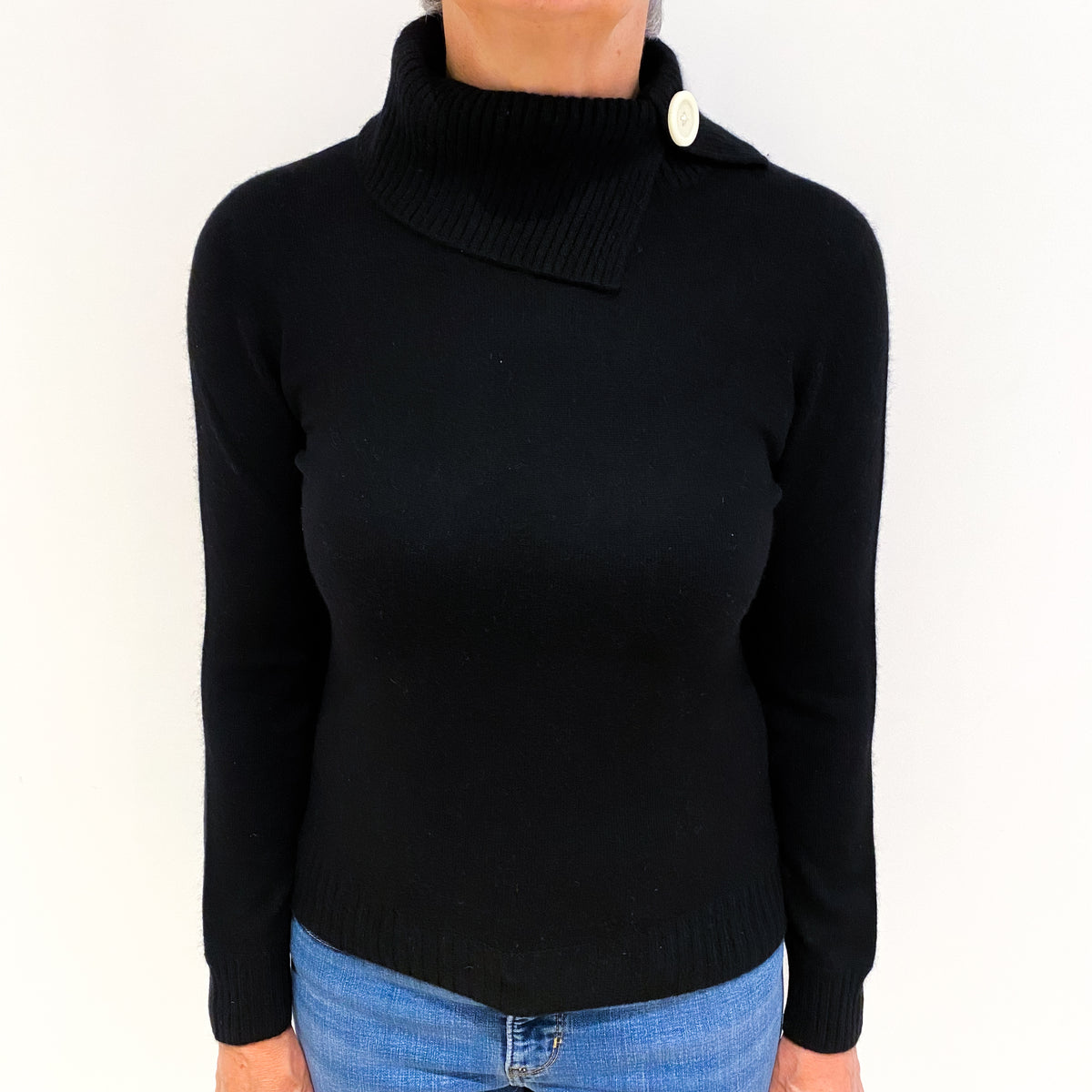 Black Cashmere Polo Neck Jumper Medium