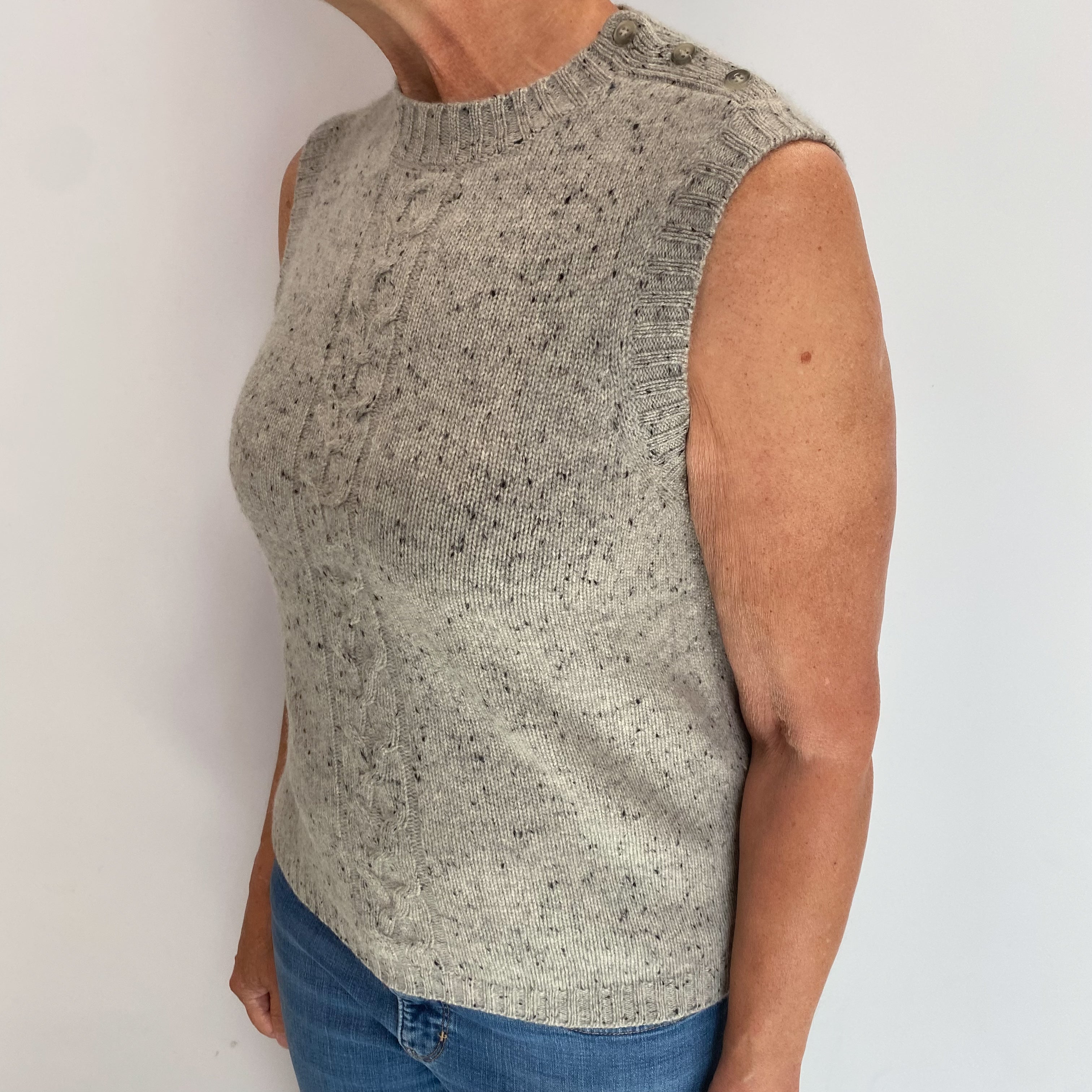 Smoke Grey Marl Cashmere Crew Neck Sleeveless Jumper Medium