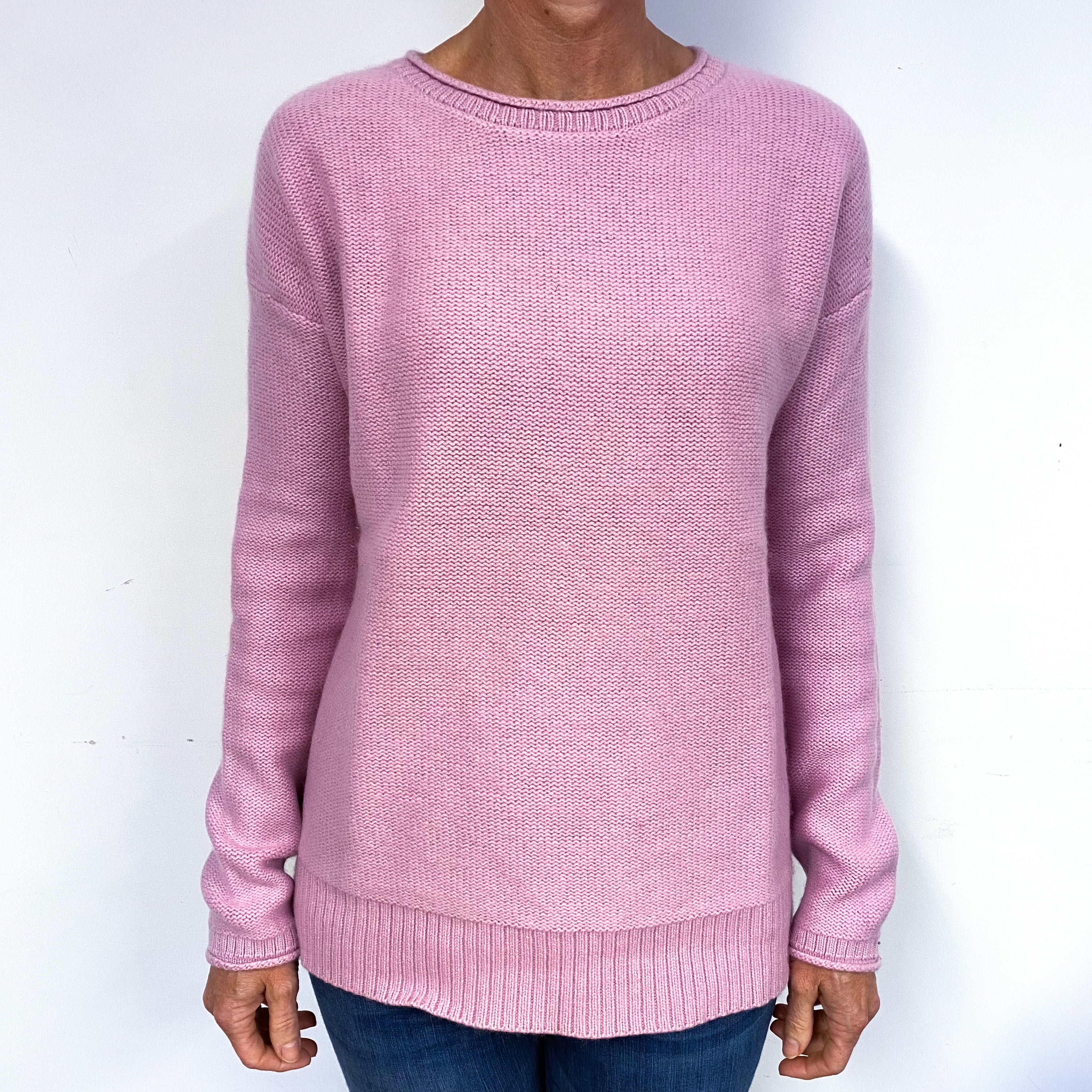 Salmon Pink Cashmere Crew Neck Jumper Medium