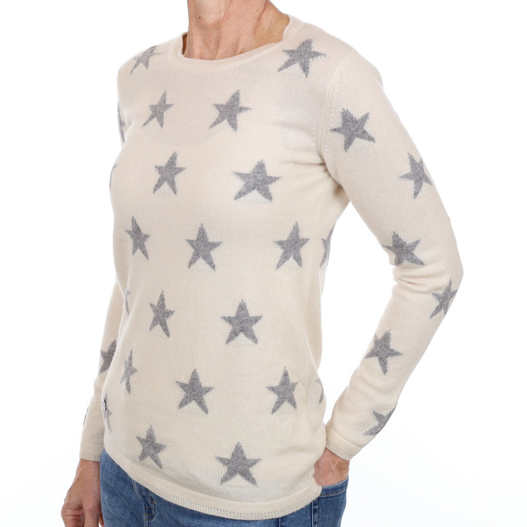 Lucy Nagle Cream Starred Cashmere Crew Neck Small