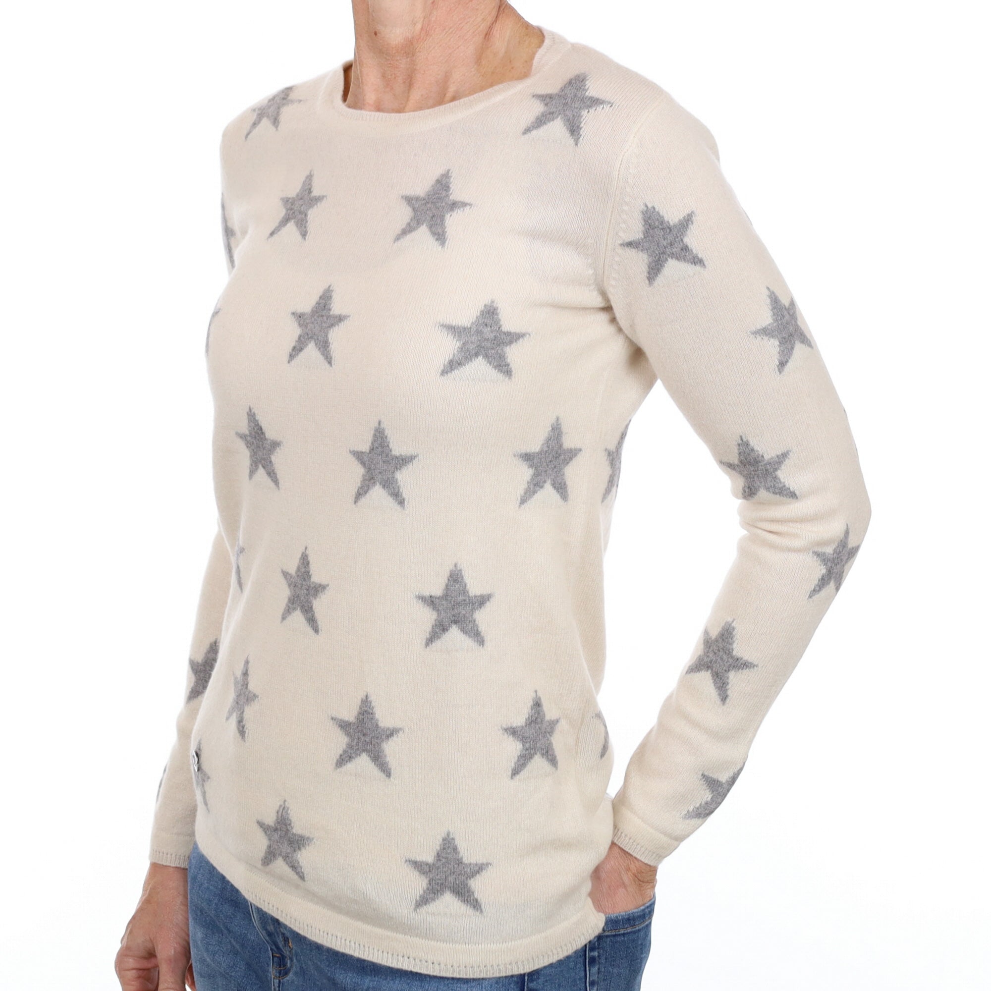 Lucy Nagle Cream Starred Cashmere Crew Neck Small