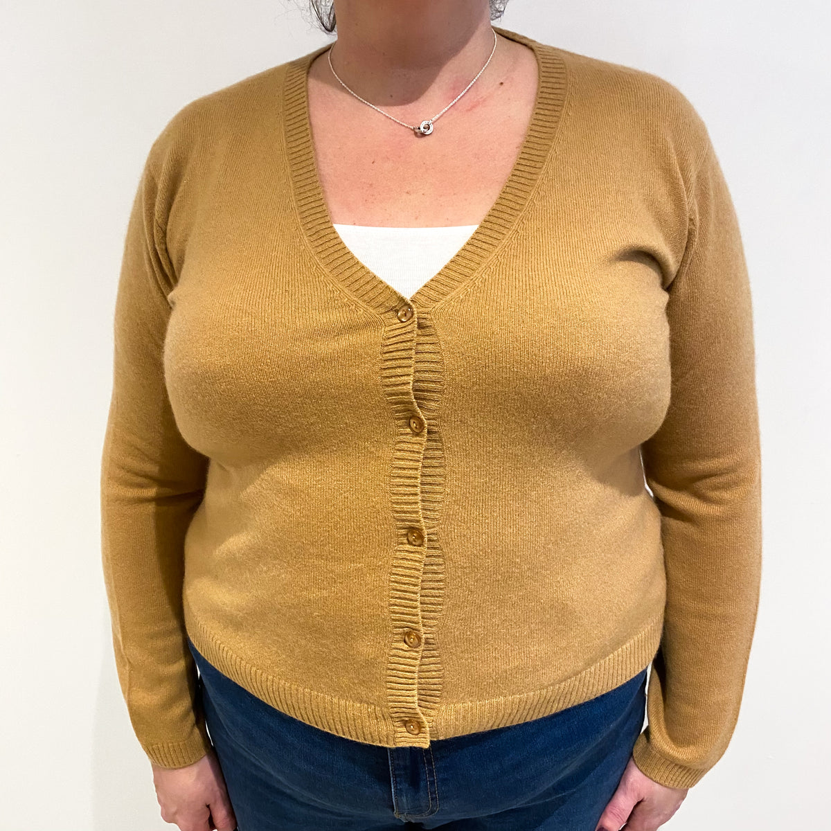 Butterscotch Brown Cashmere V Neck Cardigan Extra Large