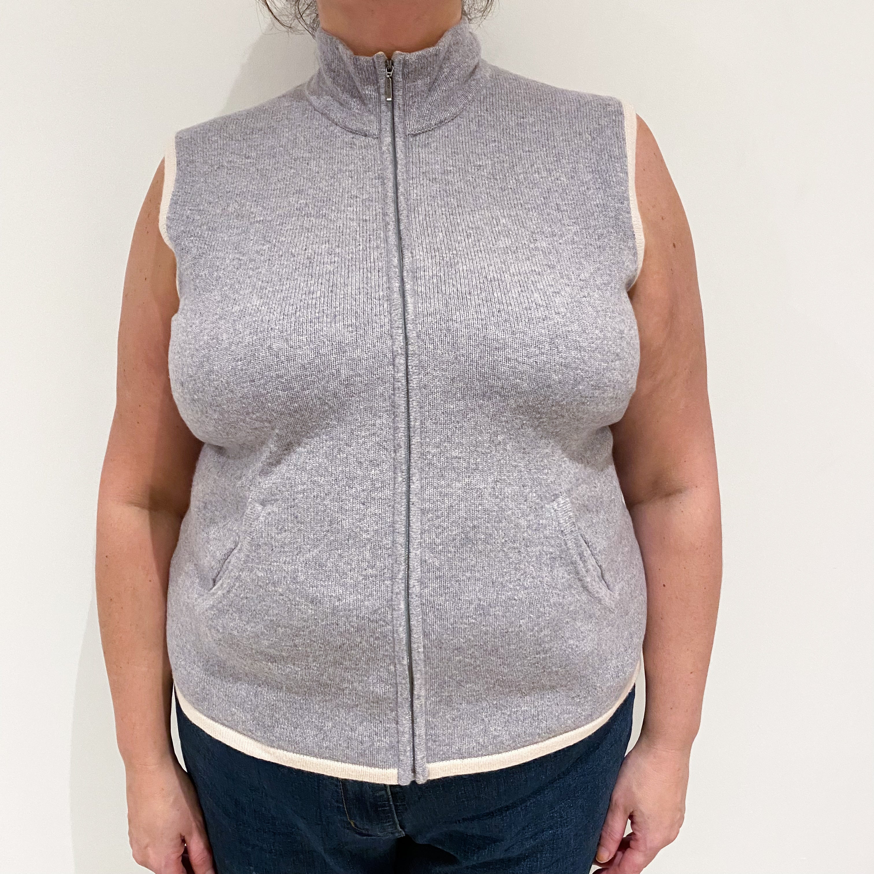 Smoke Grey Cashmere Turtle Neck Gilet Extra Large