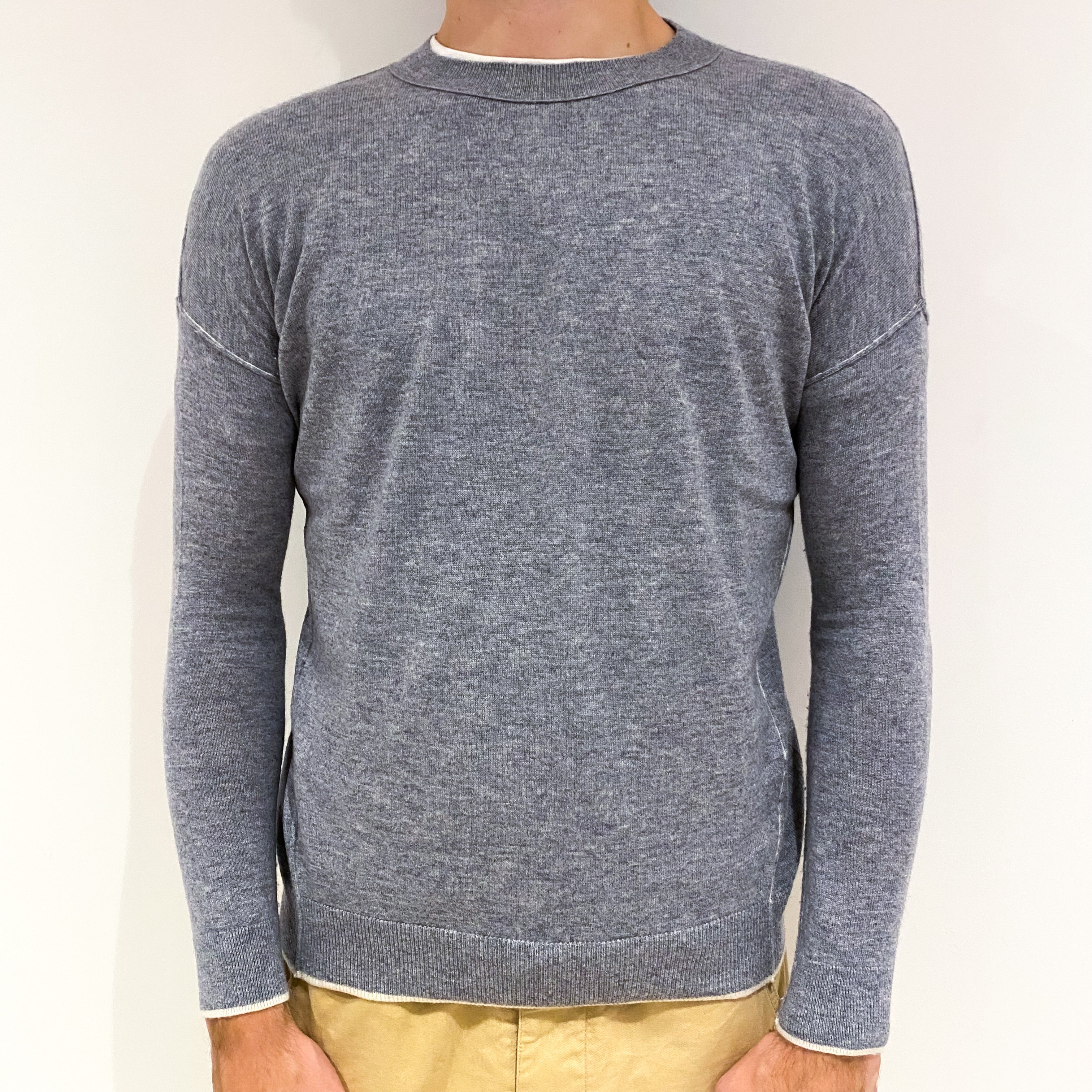 Men's Hugo Boss Grey Fine Knit Cashmere Crew Neck Jumper Large