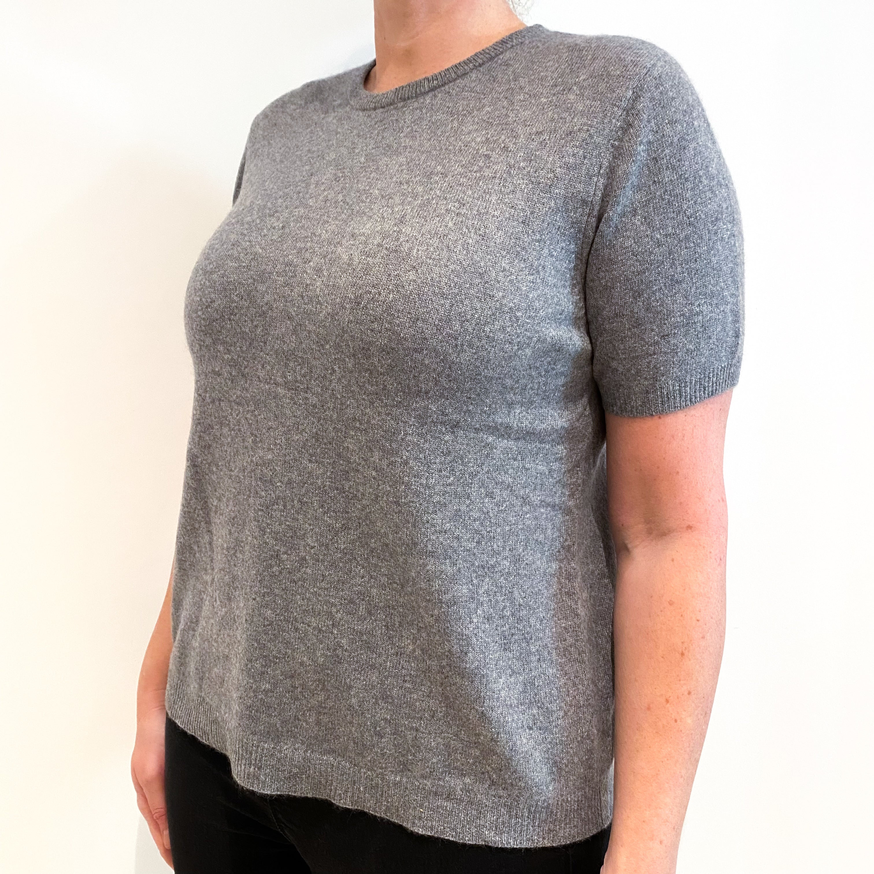 Slate Grey Cashmere Short Sleeve Jumper Large