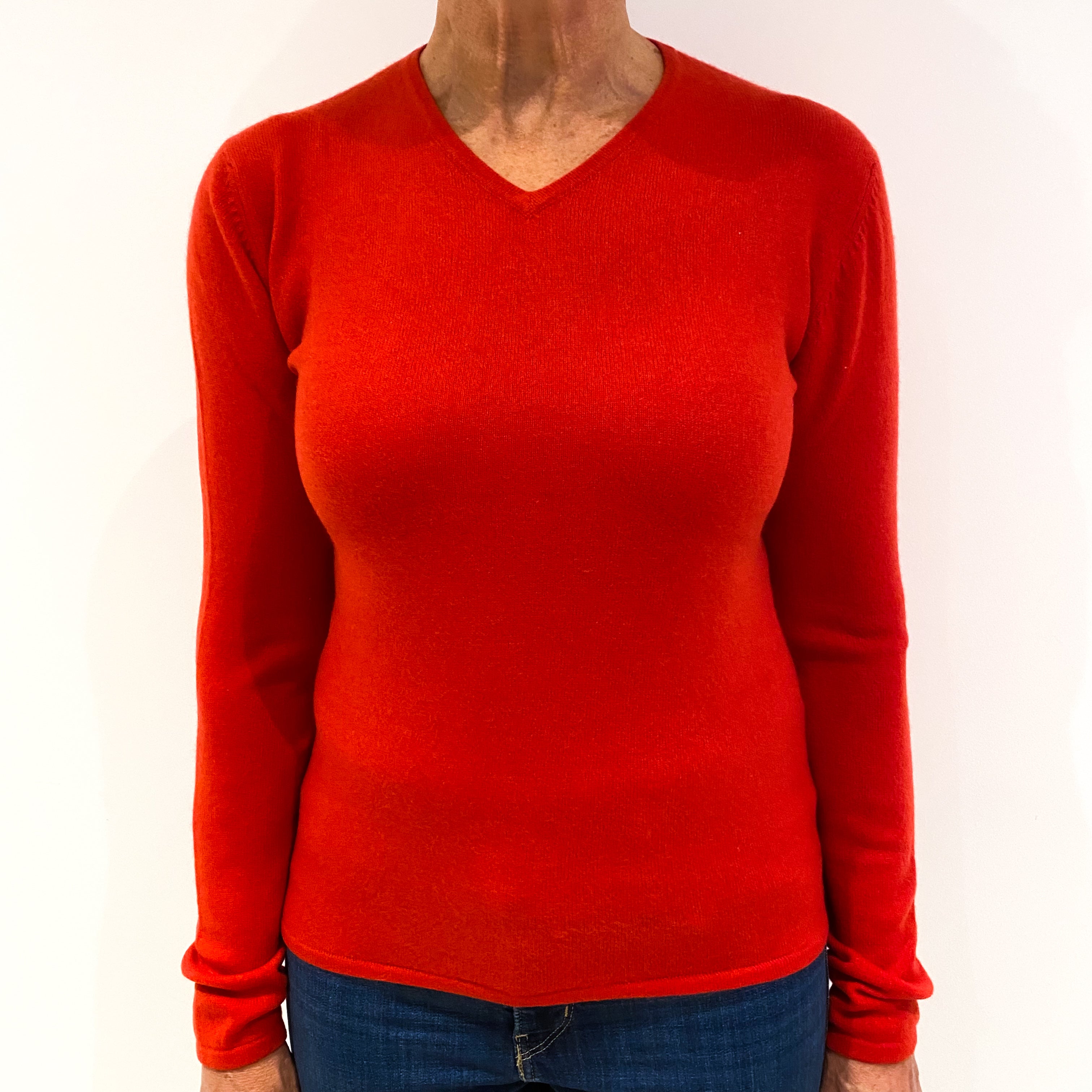 Scarlet Red Cashmere V-Neck Jumper Medium