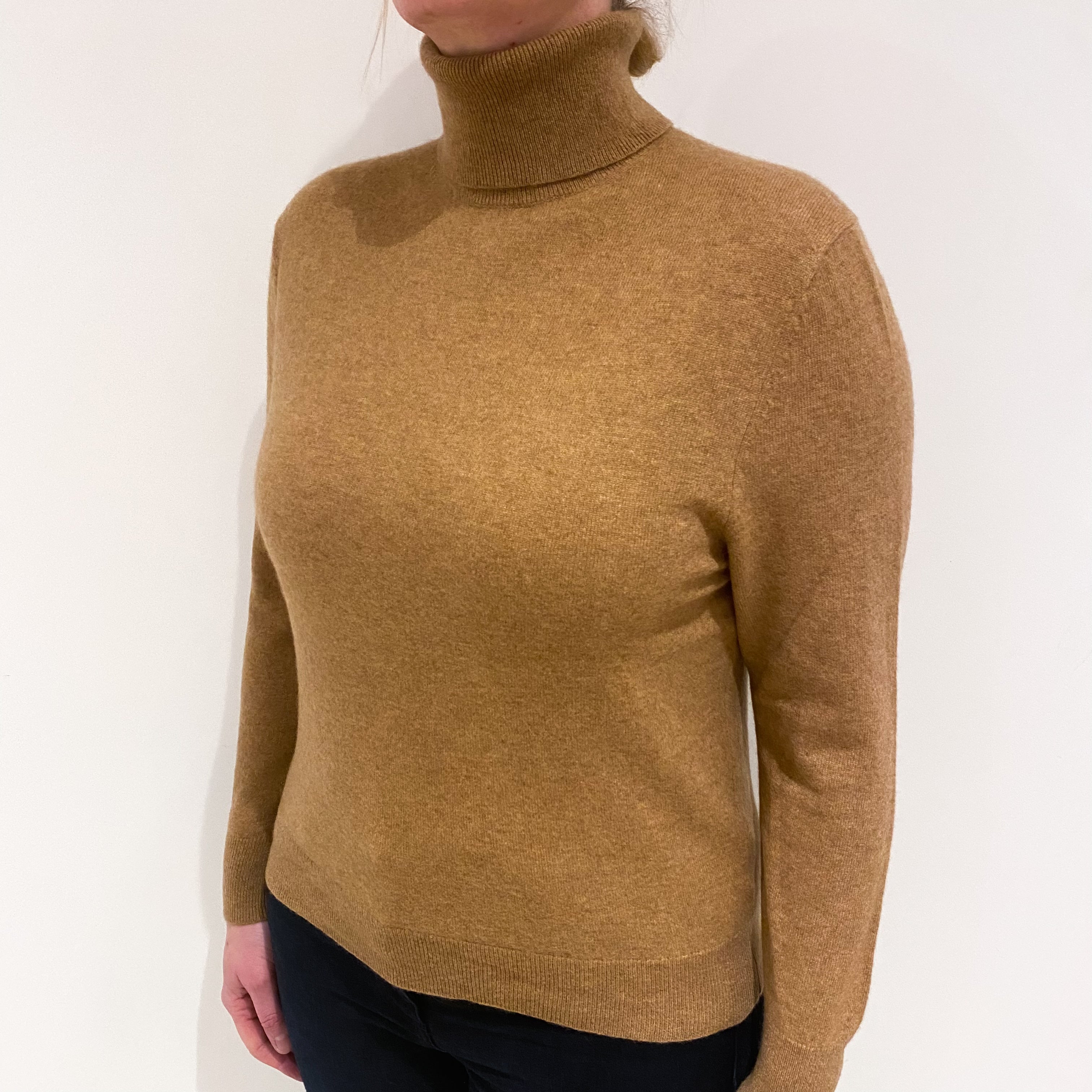 Butterscotch Brown Cashmere Polo Neck Jumper Large