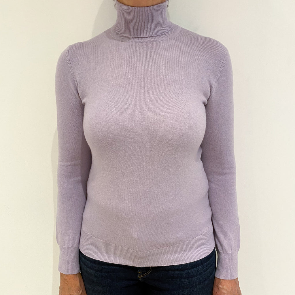 Pale Lavender Purple Cashmere Polo Neck Jumper Medium