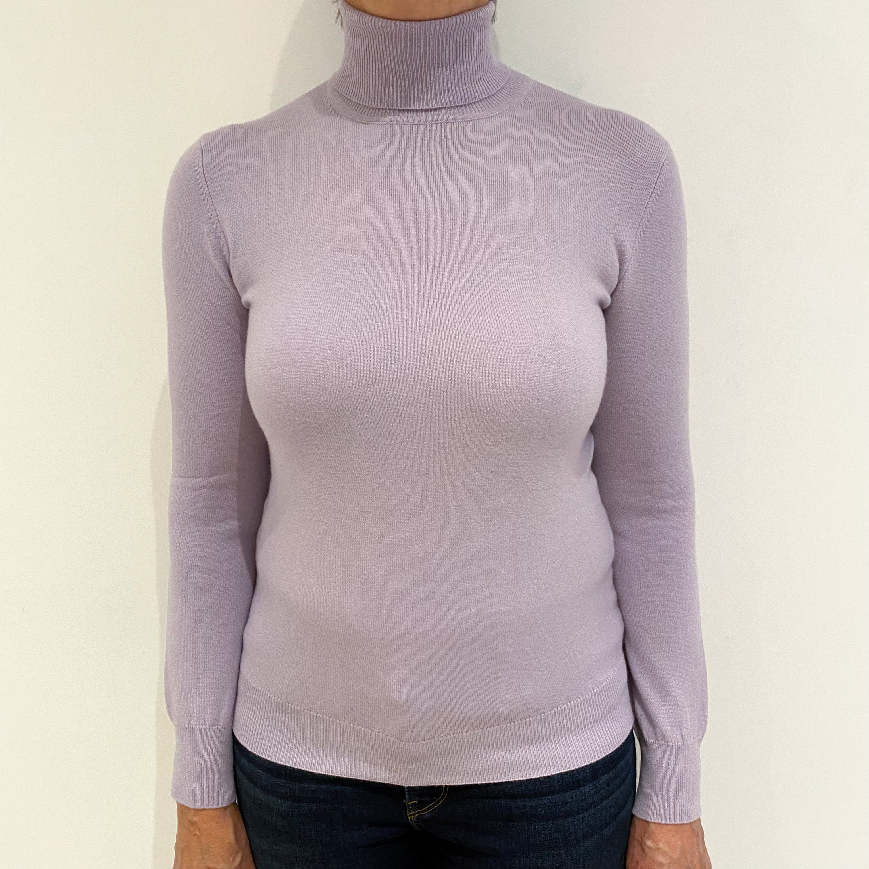 Pale Lavender Purple Cashmere Polo Neck Jumper Medium