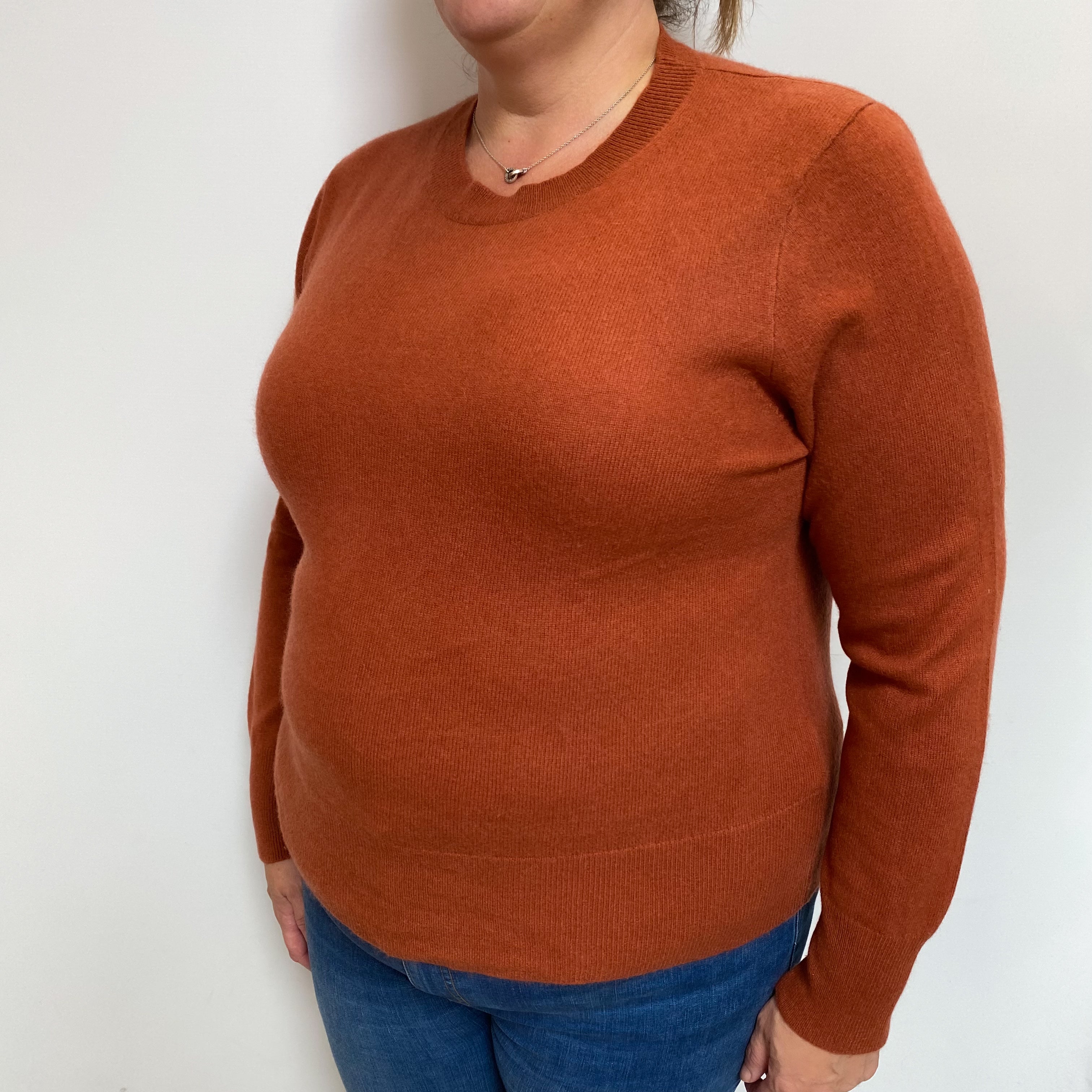 Rust Brown Cashmere Crew Neck Jumper Extra Large