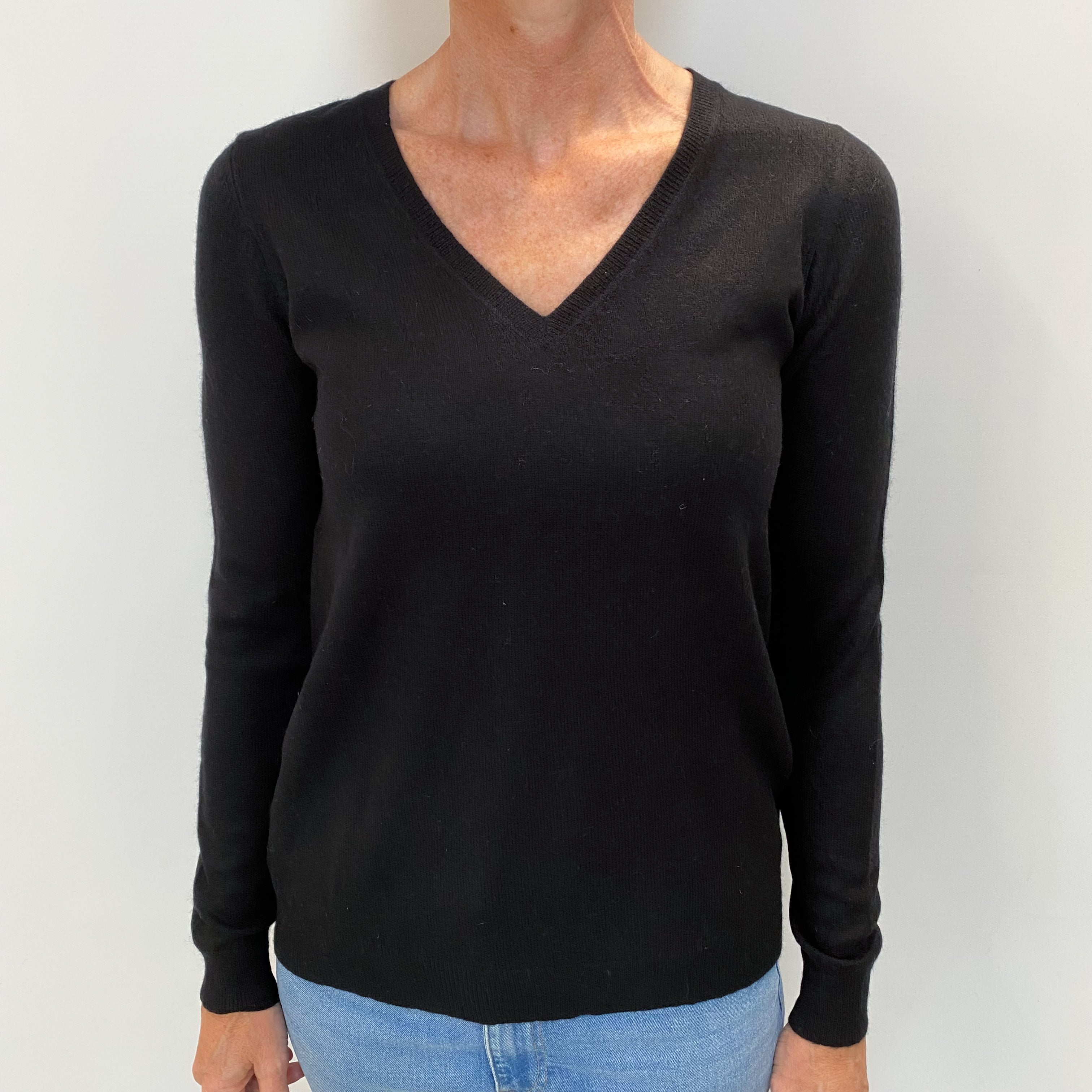 Black Cashmere V Neck Jumper Small