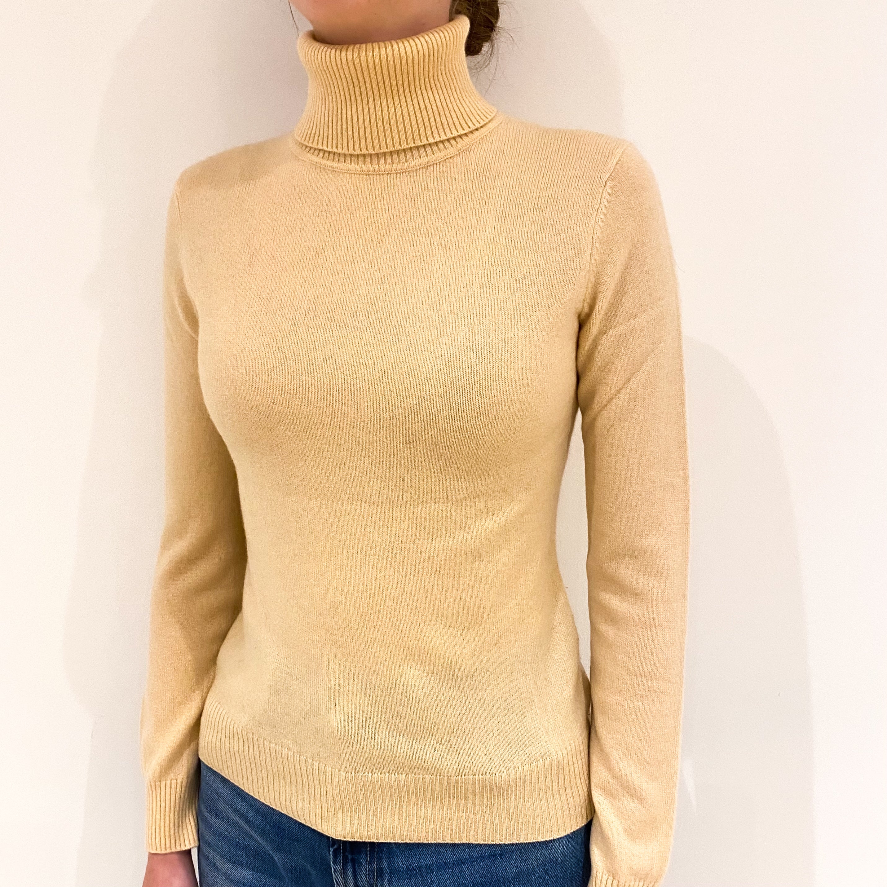 Sand Beige Cashmere Polo Neck Jumper Extra Small