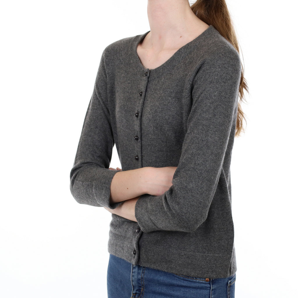 Slate Grey Cashmere Crew Neck Cardigan Extra Small