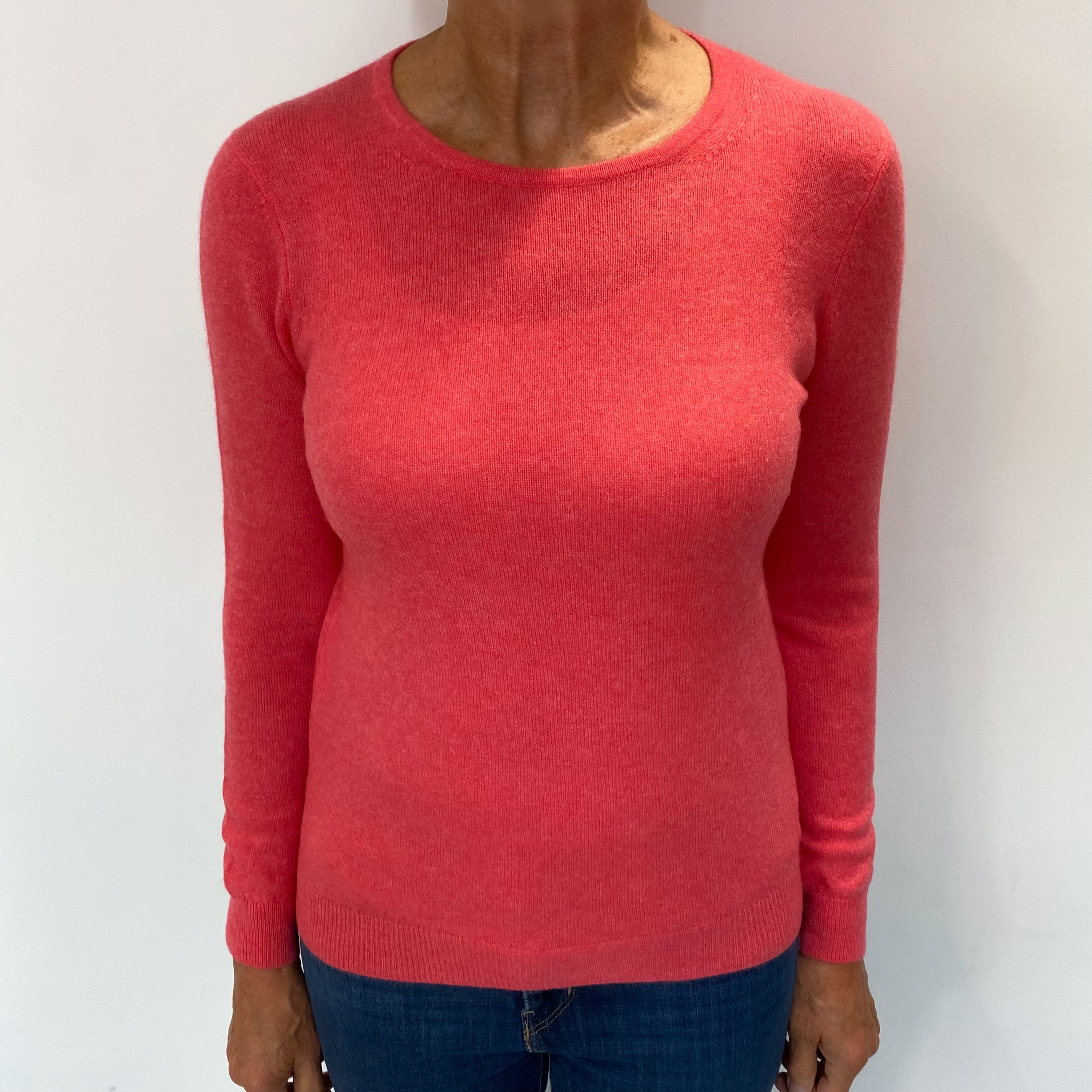 Bright Flamingo Pink Cashmere Crew Neck Jumper Medium