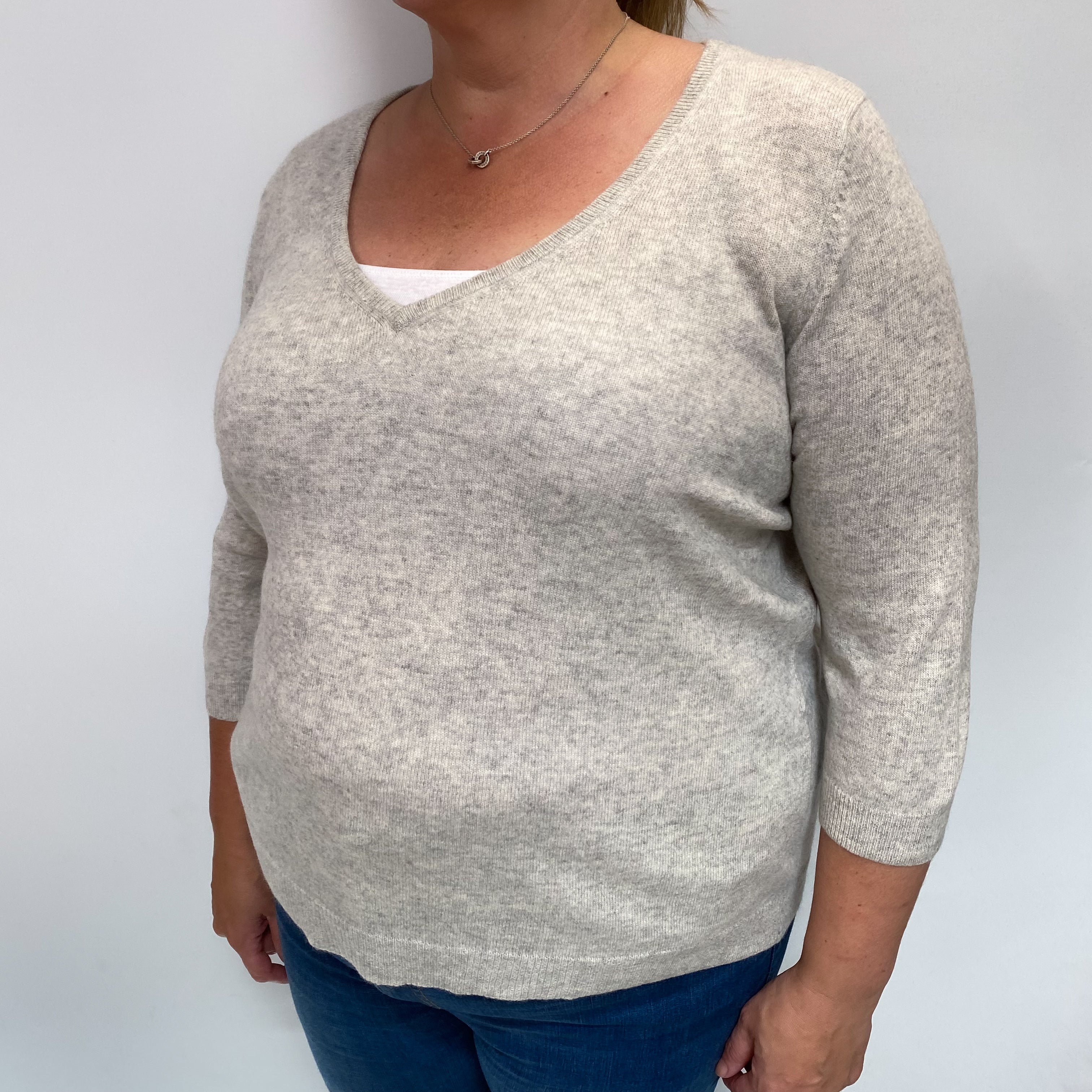 Smoke Grey Cashmere V-Neck Jumper Extra Large