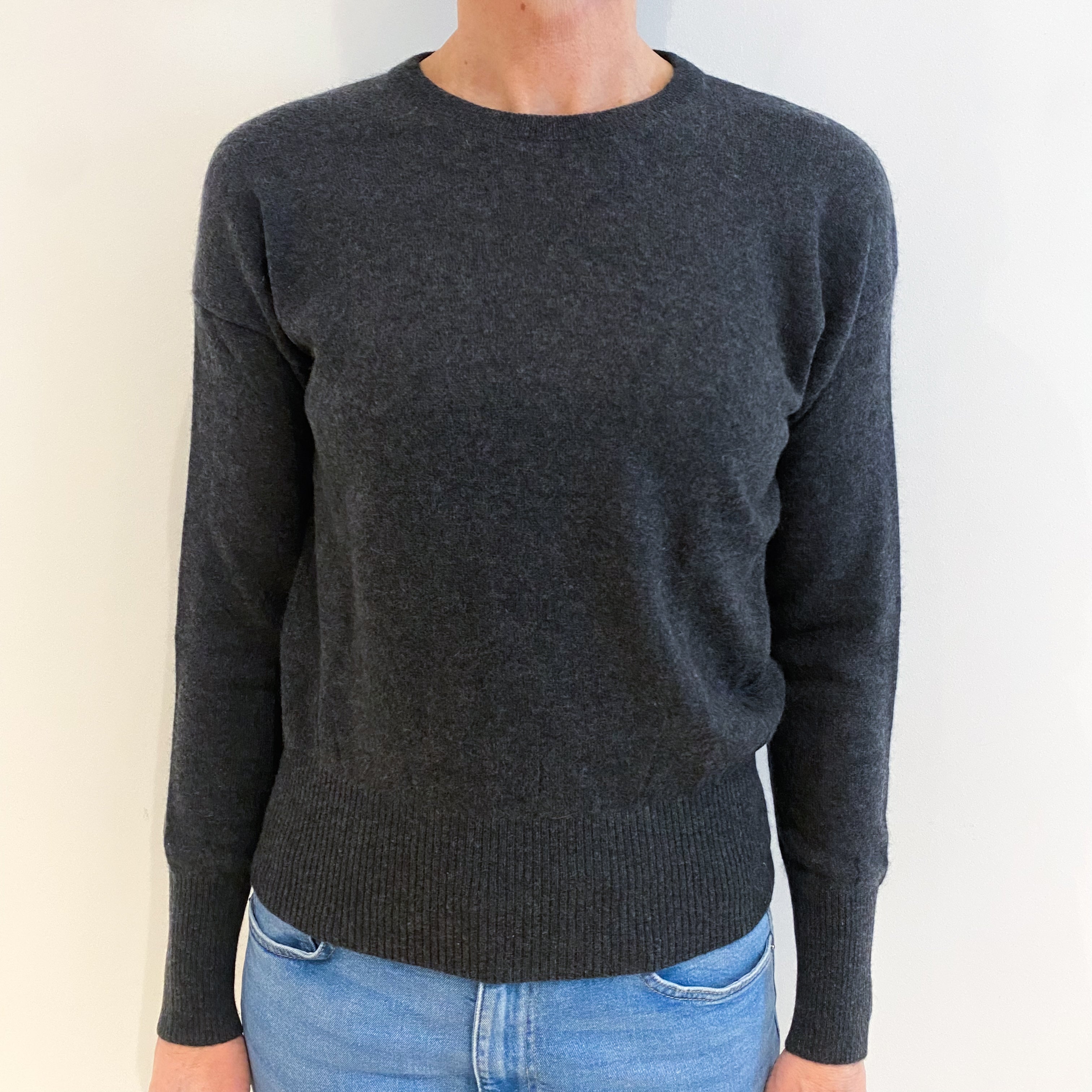Charcoal Grey Cashmere Crew Neck Jumper Small