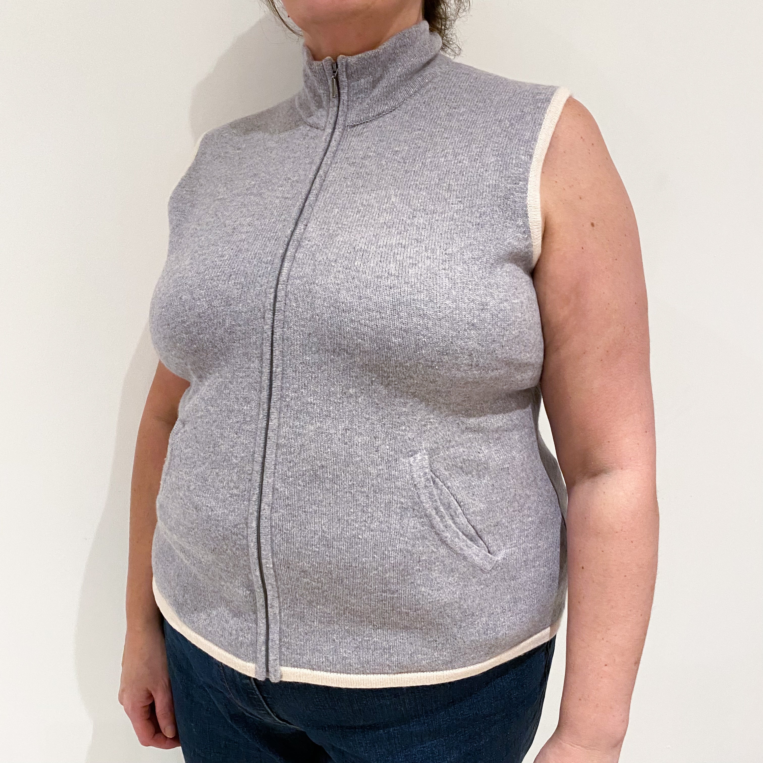 Smoke Grey Cashmere Turtle Neck Gilet Extra Large
