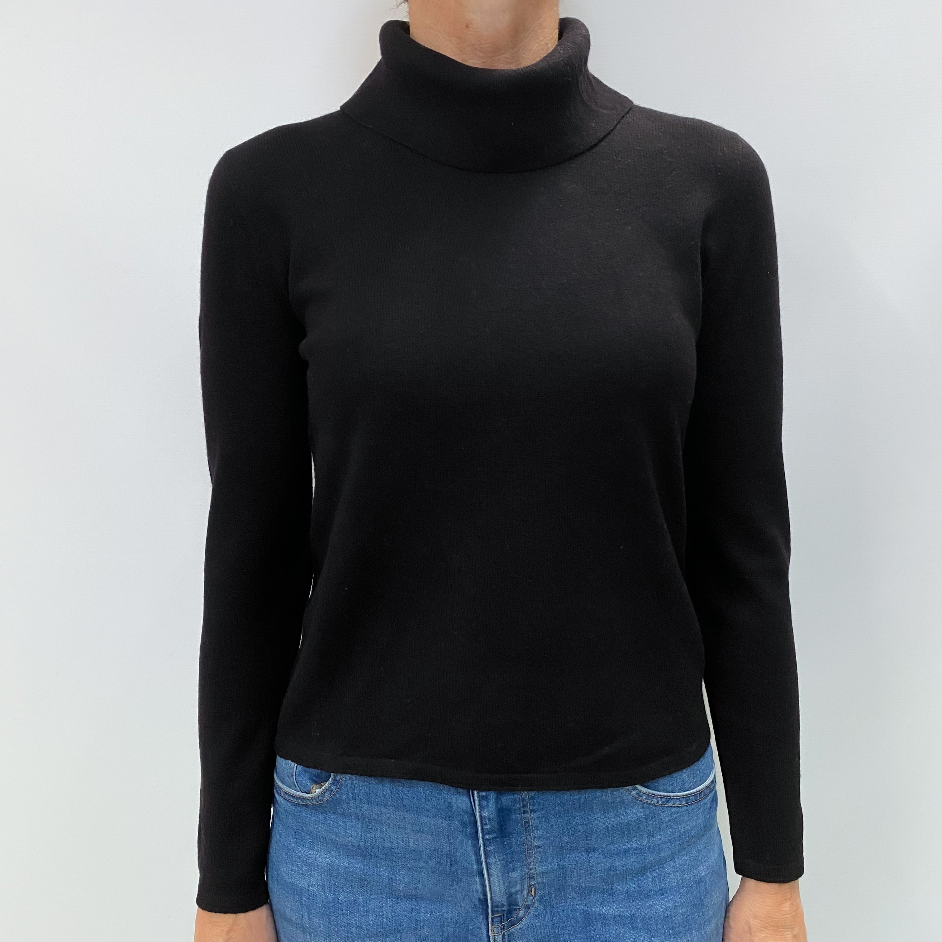 Black Cashmere Polo Neck Jumper Small