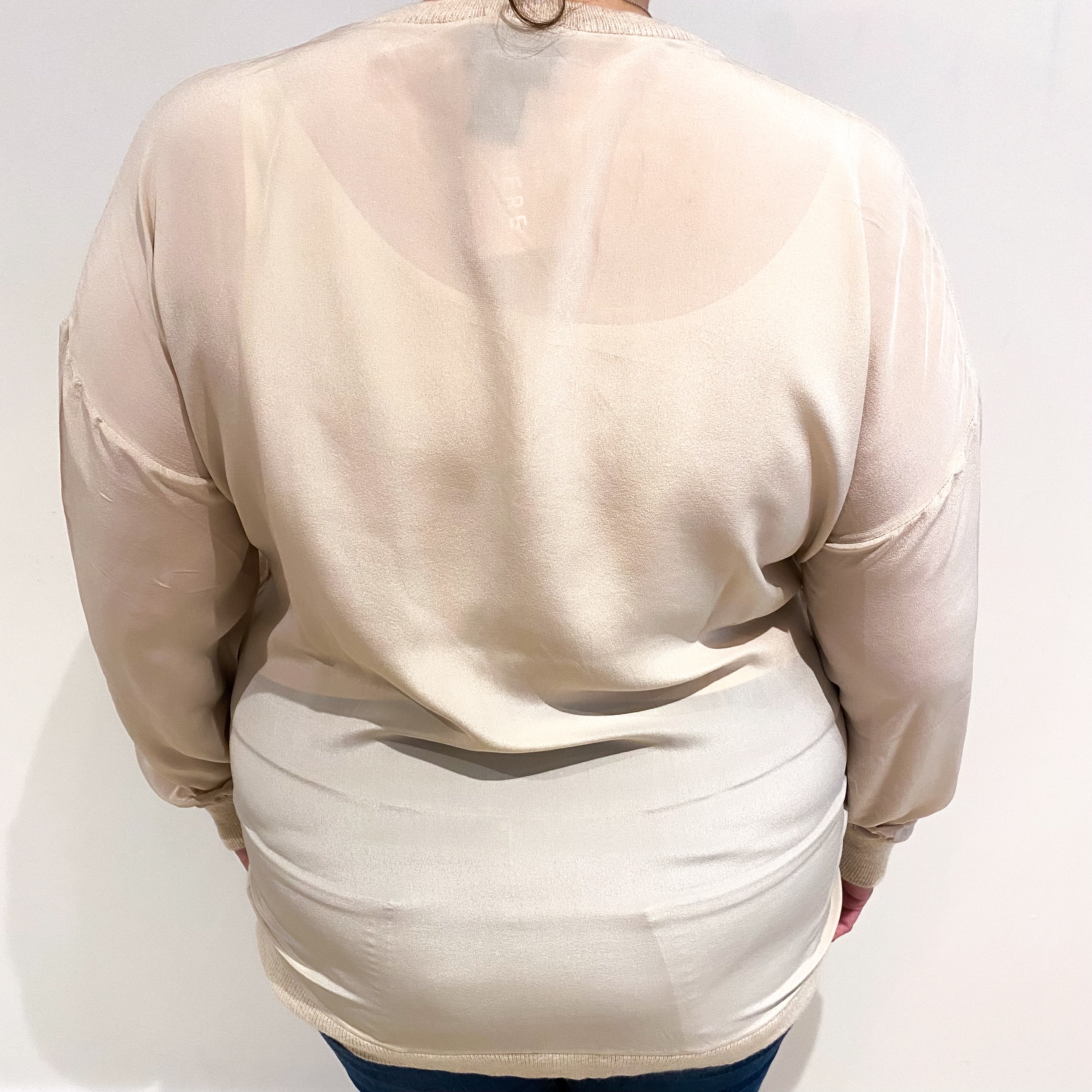Magaschoni Oatmeal Cashmere and Silk V Neck Jumper Extra Large