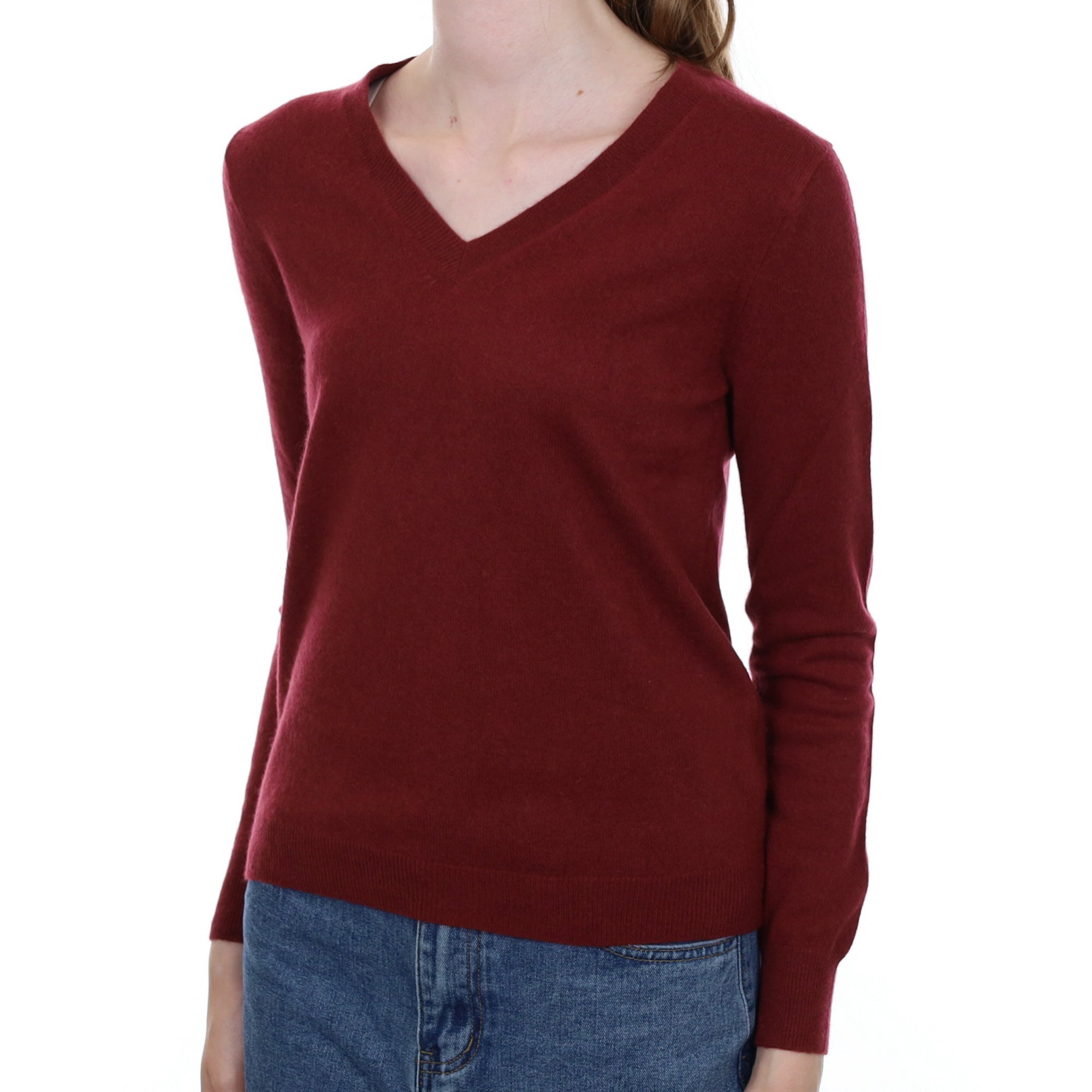 Maroon Red Cashmere V Neck Jumper Extra Small