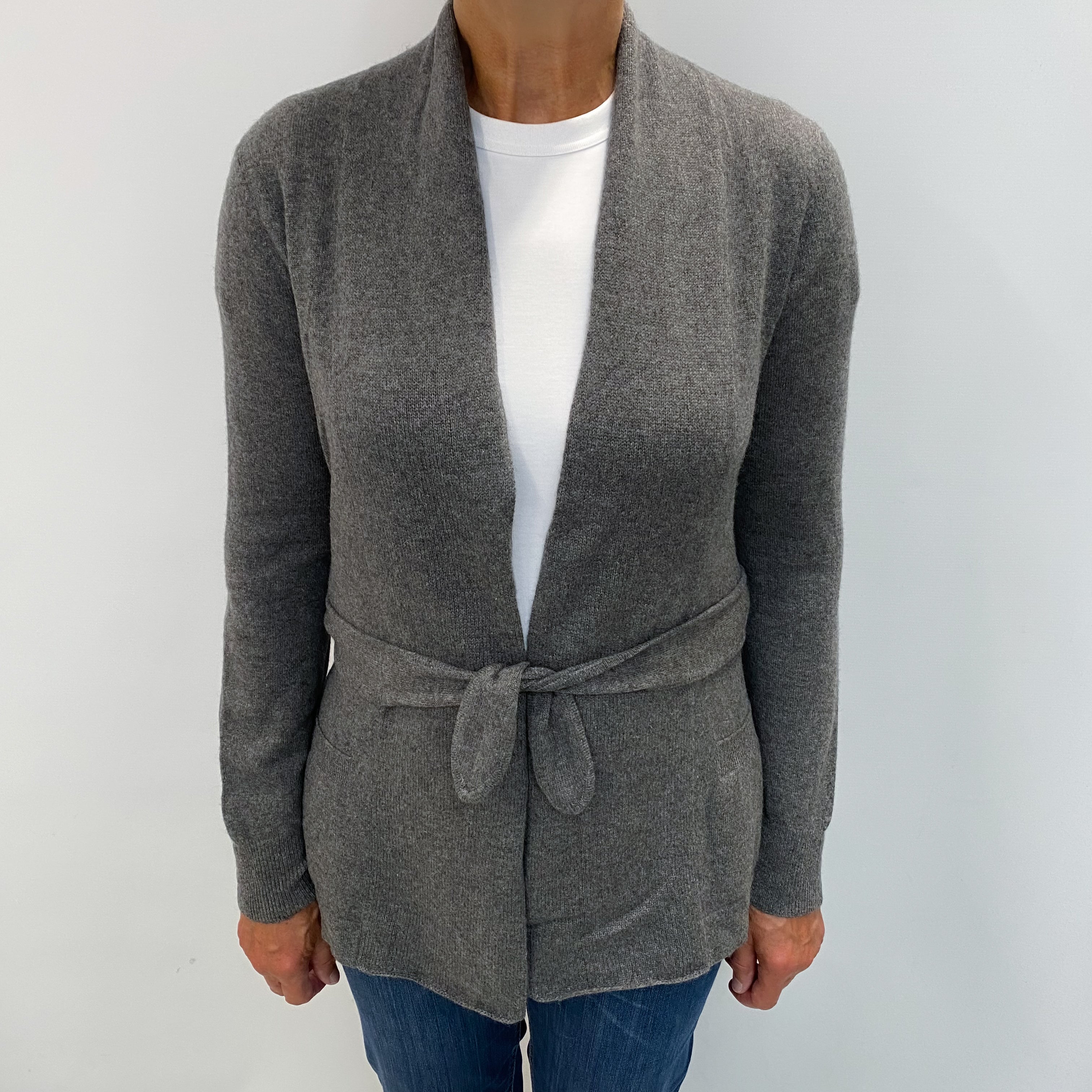 Slate Grey Cashmere Collared Edge To Edge Cardigan Medium