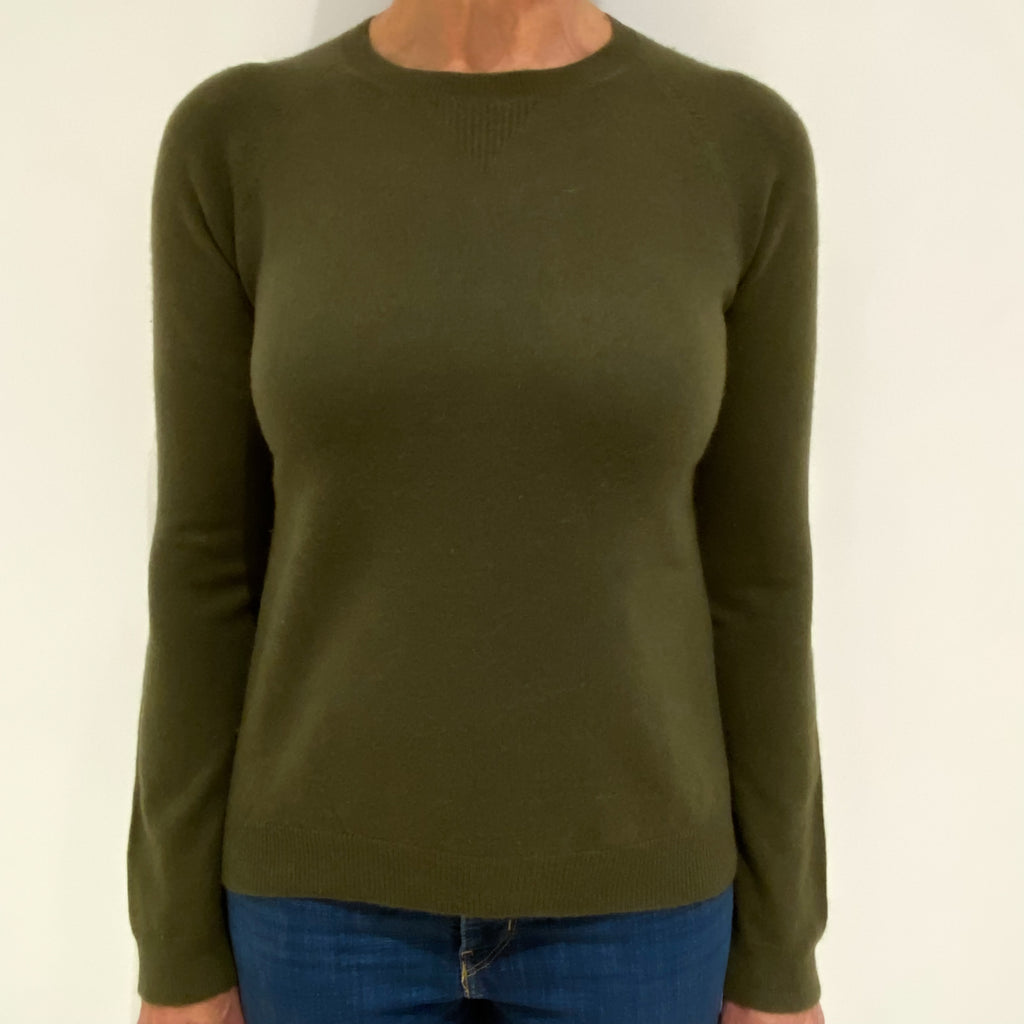 Khaki Green Cashmere Crew Neck Jumper Medium