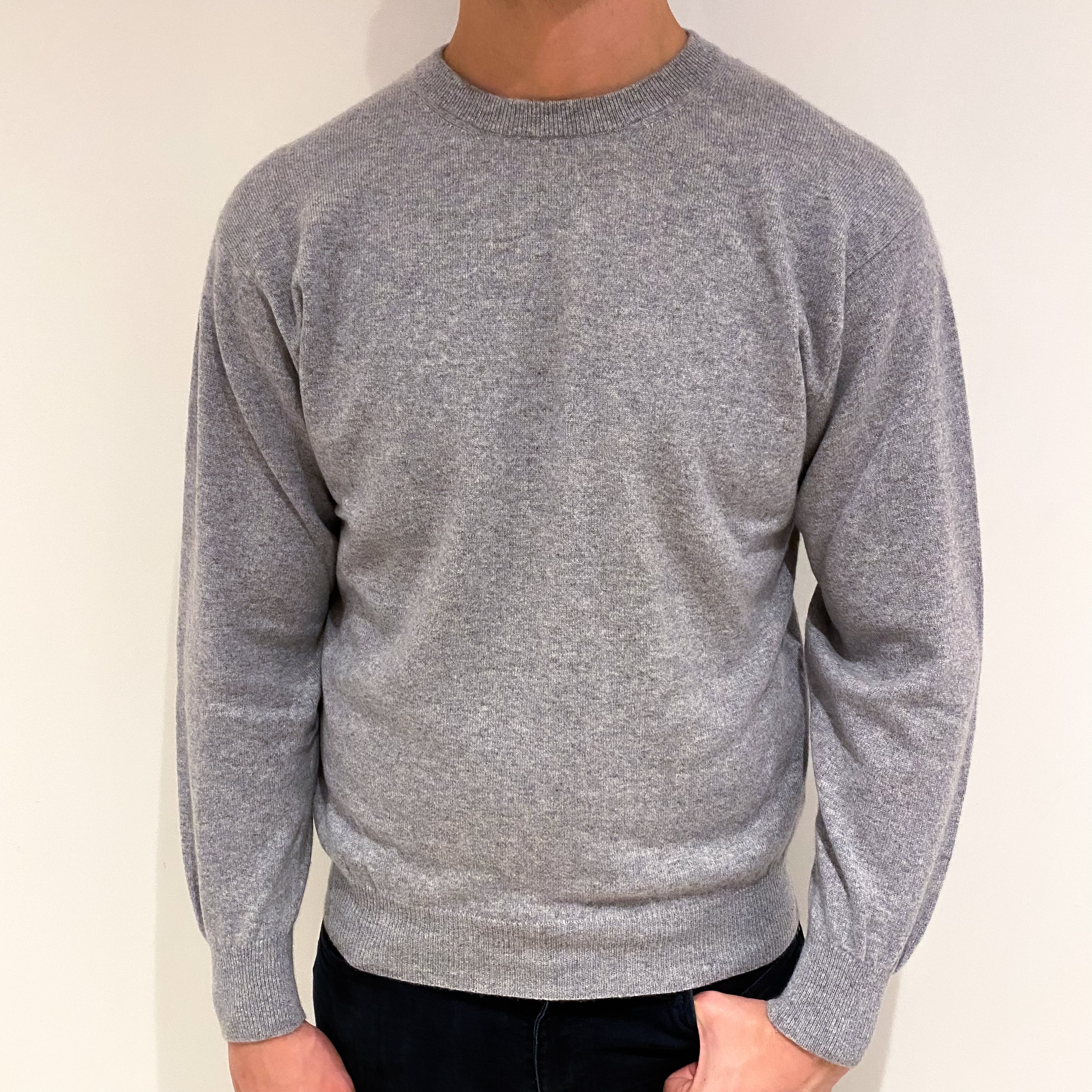 Men's Smoke Grey Cashmere Crew Neck Jumper XL