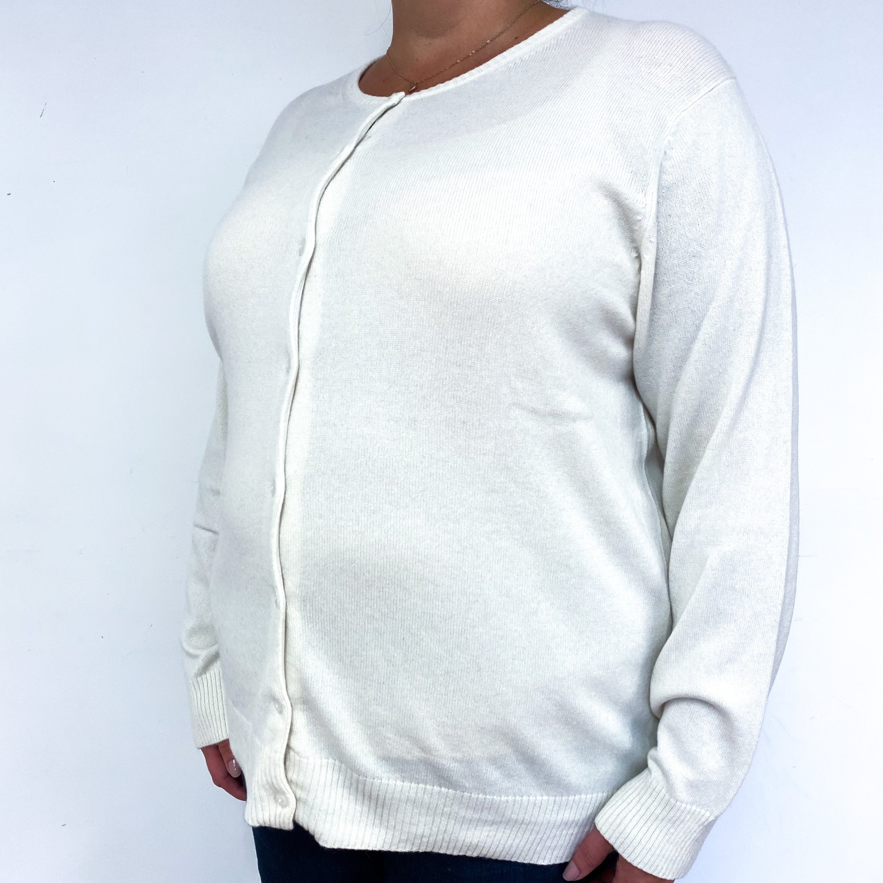 Cream Cashmere Crew Neck Cardigan Extra Large